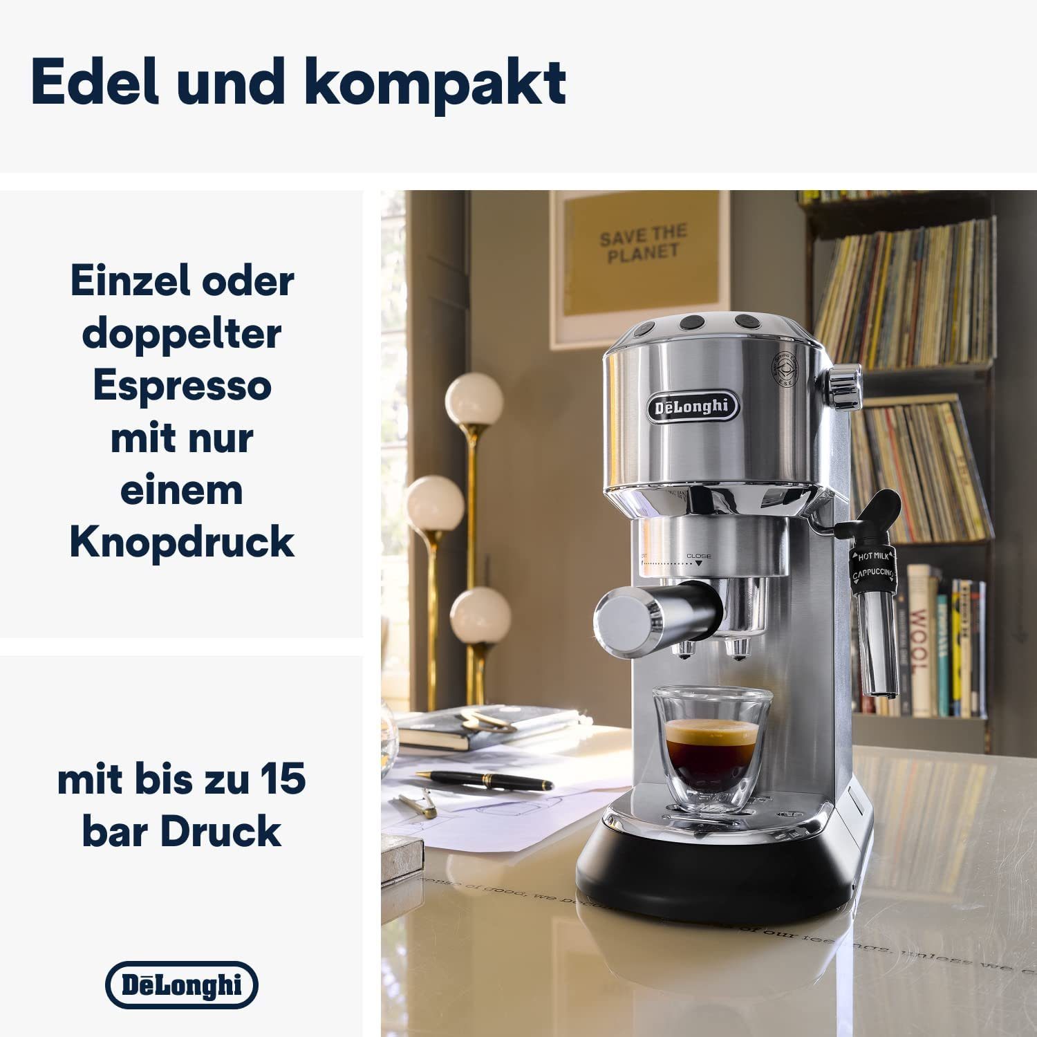 De'Longhi Siebträgermaschine EC 685.M, Schnellaufheizung, Integrierter Wasserfilter, Dampfstab