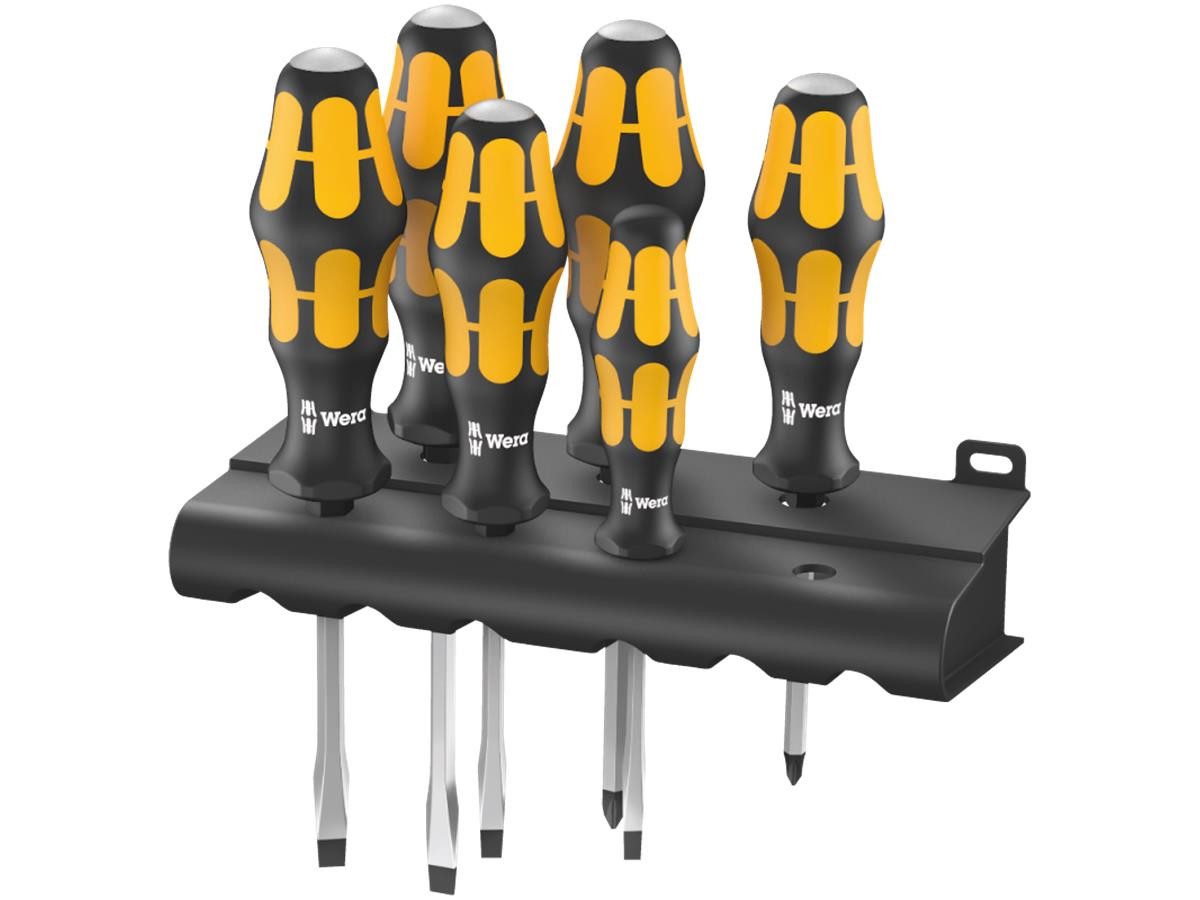 Wera Schraubendreher 932/918/6 Kraftform, (Set, 6 St), Schraubendrehersatz Kraftform Wera: Der Schraubmeißel + Rack