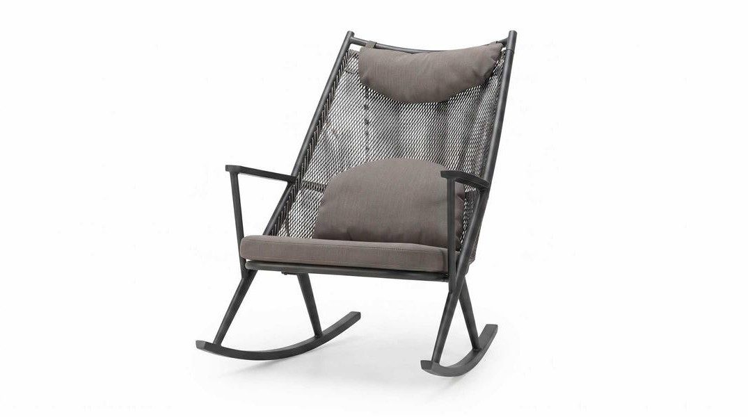 Xlmoebel Schaukelsessel Schaukelstuhl Grau Relaxsessel mit Polsterung Terrasse Garten