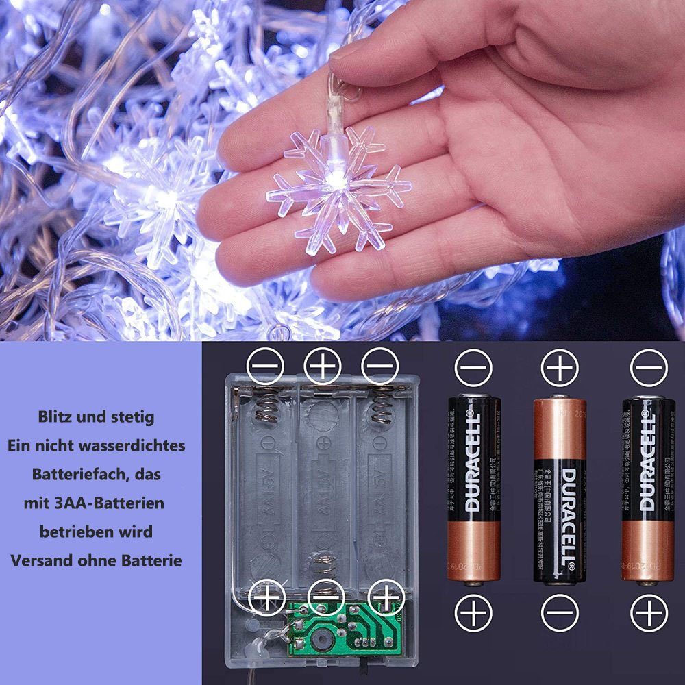 Weihnachten Lichterketten LED-Lichterkette GelldG Schneeflocke