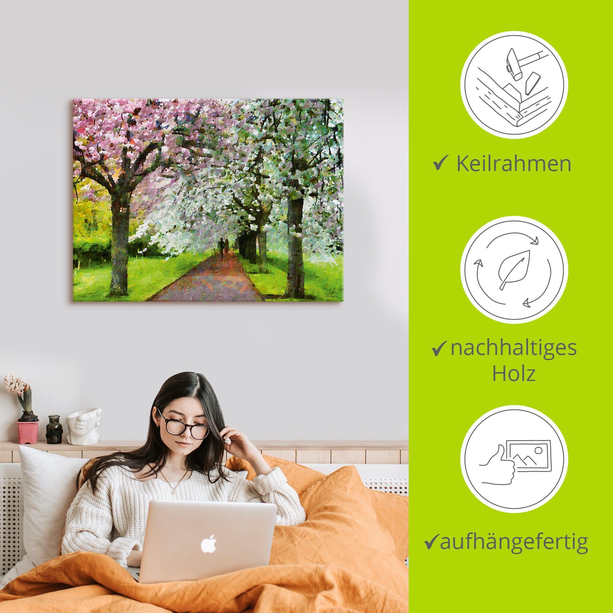 Artland Wandbild Blühende Kirschen, Baumbilder als Größen Leinwandbild, (1 St), Poster Wandaufkleber Alubild, versch. in oder