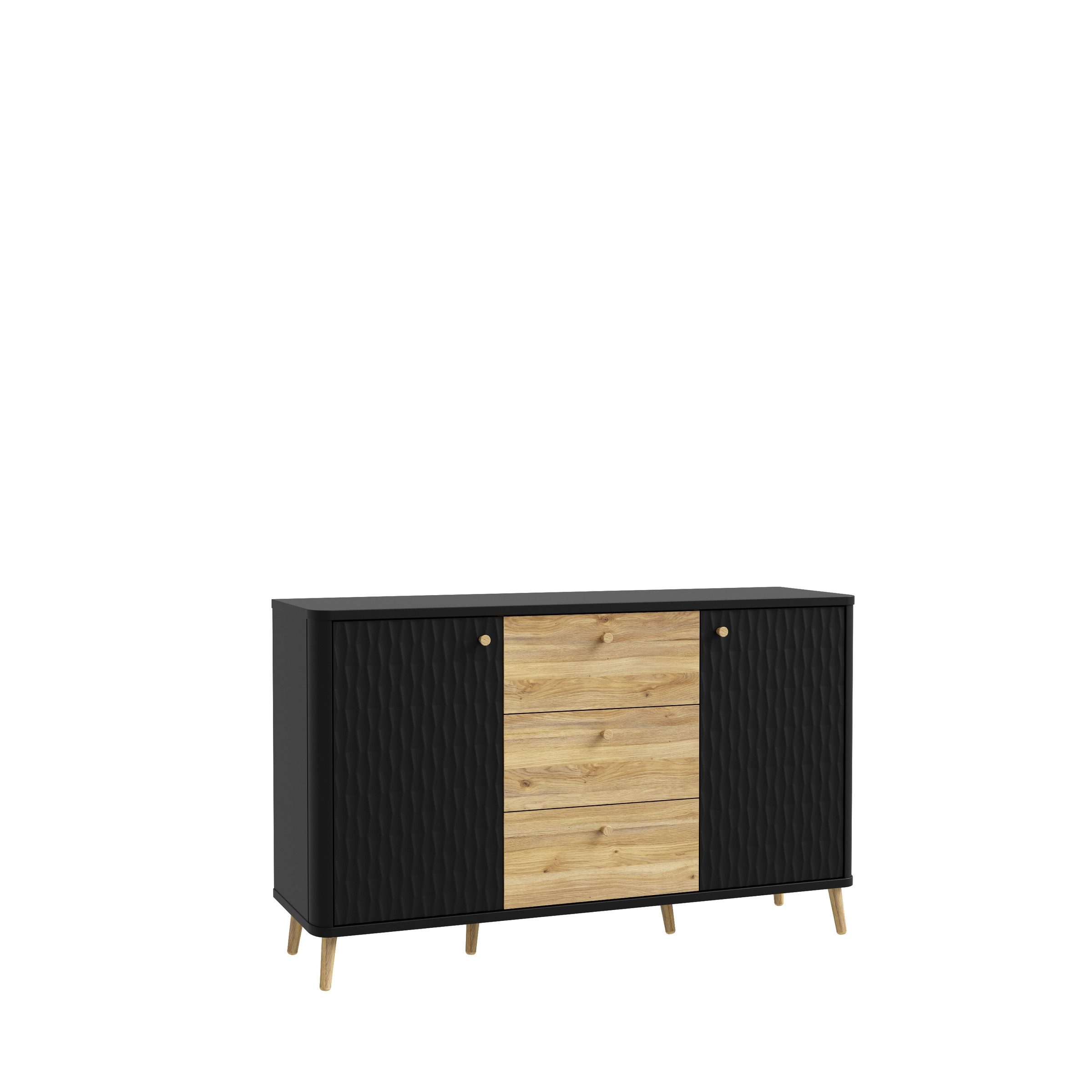 FORTE Sideboard 3 Schübe, Mauvella Eiche Dekor / Schwarz - 138x84,6x41,5cm (BxHxT)