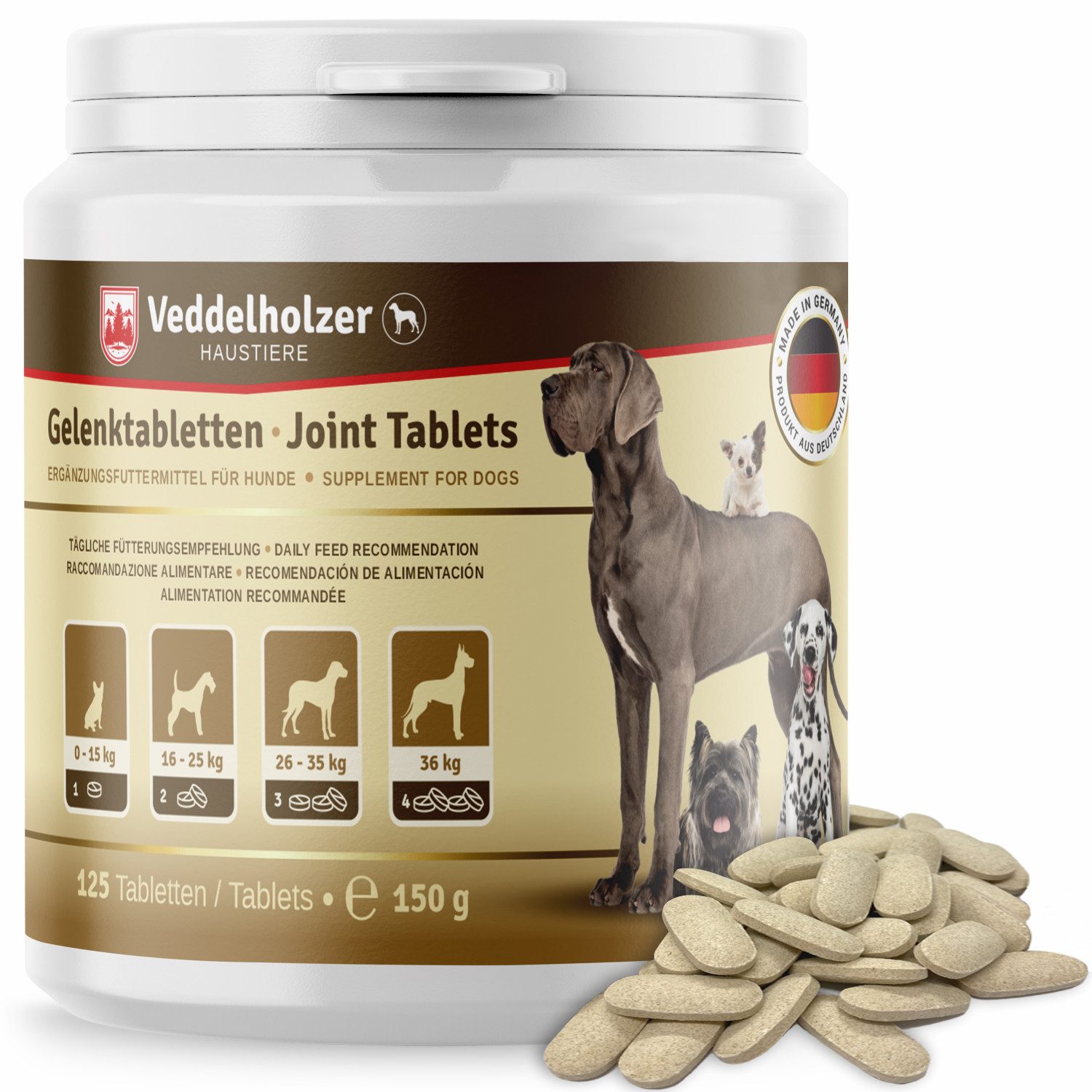 Veddelholzer Hunde Gelenktabletten mit Grünlippmuschel MSM & Teufelskralle, Nahrungsergänzungsmittel für: Hunde, Glucosamin & Kollagen 125 Kapseln Hunde Leckerlis