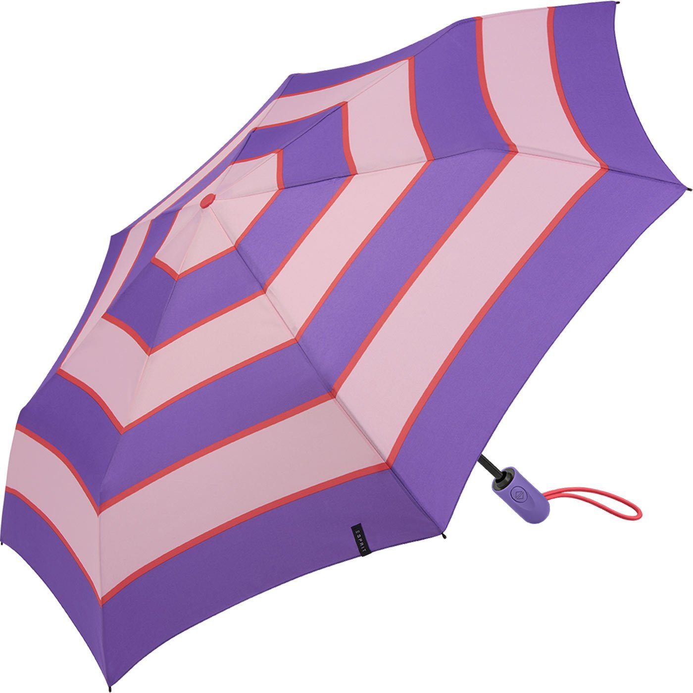 Esprit Taschenregenschirm Easymatic Light Auf-Zu Automatik Collegiate Stripe, mit Streifen-Muster - deep lavender