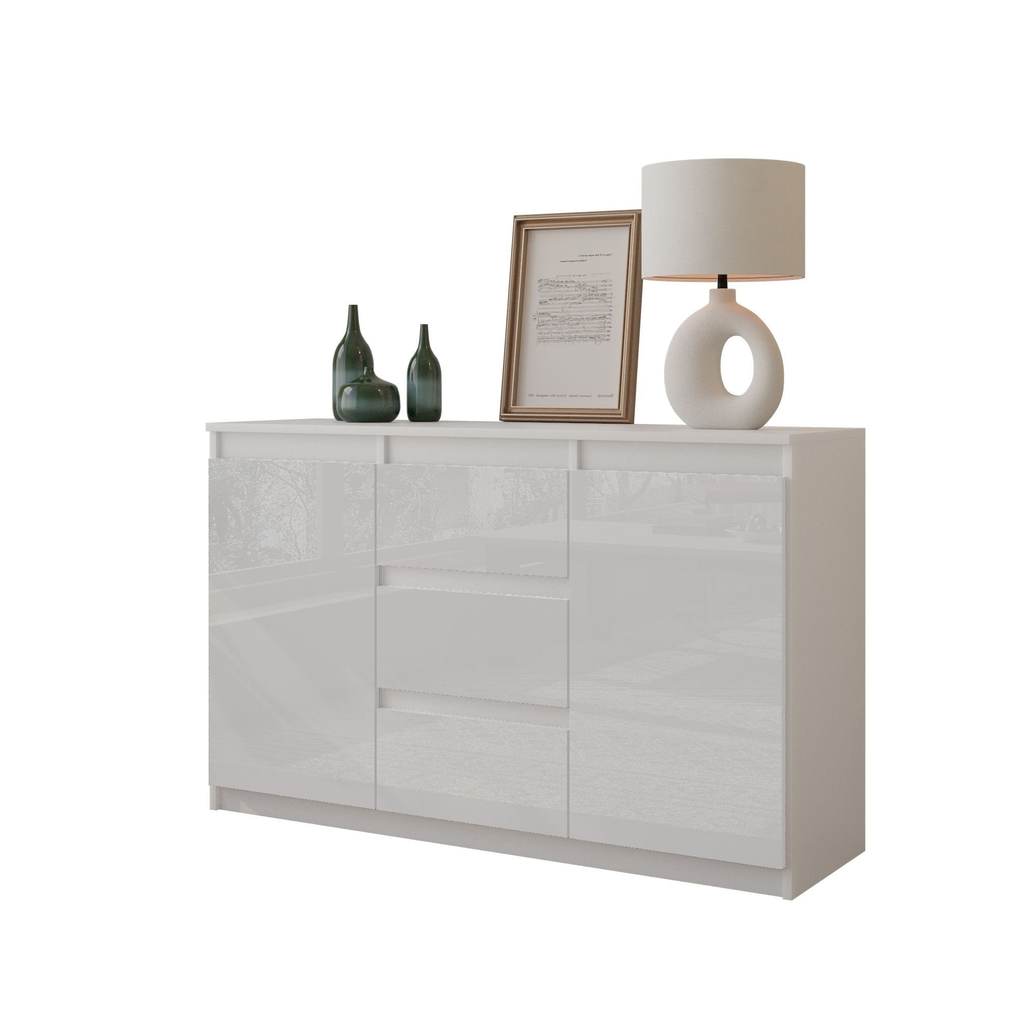 Furnica Kommode MIKEL, 3 Schubladen und 2 Türen - Weiß Matt H75cm B120cm T35cm