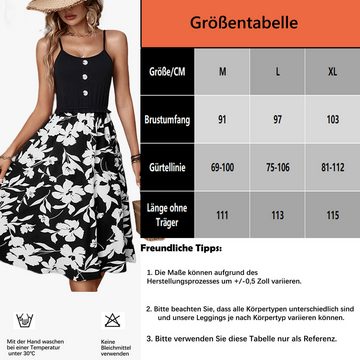 Orient Phoenix 2-in-1-Kleid Sommer-Midikleid für Damen, Trägerkleid ärmellos Strandkleid Sommerkleid Blumendruck, Farbblock, A-Linie, Off-Shoulder-Kleid