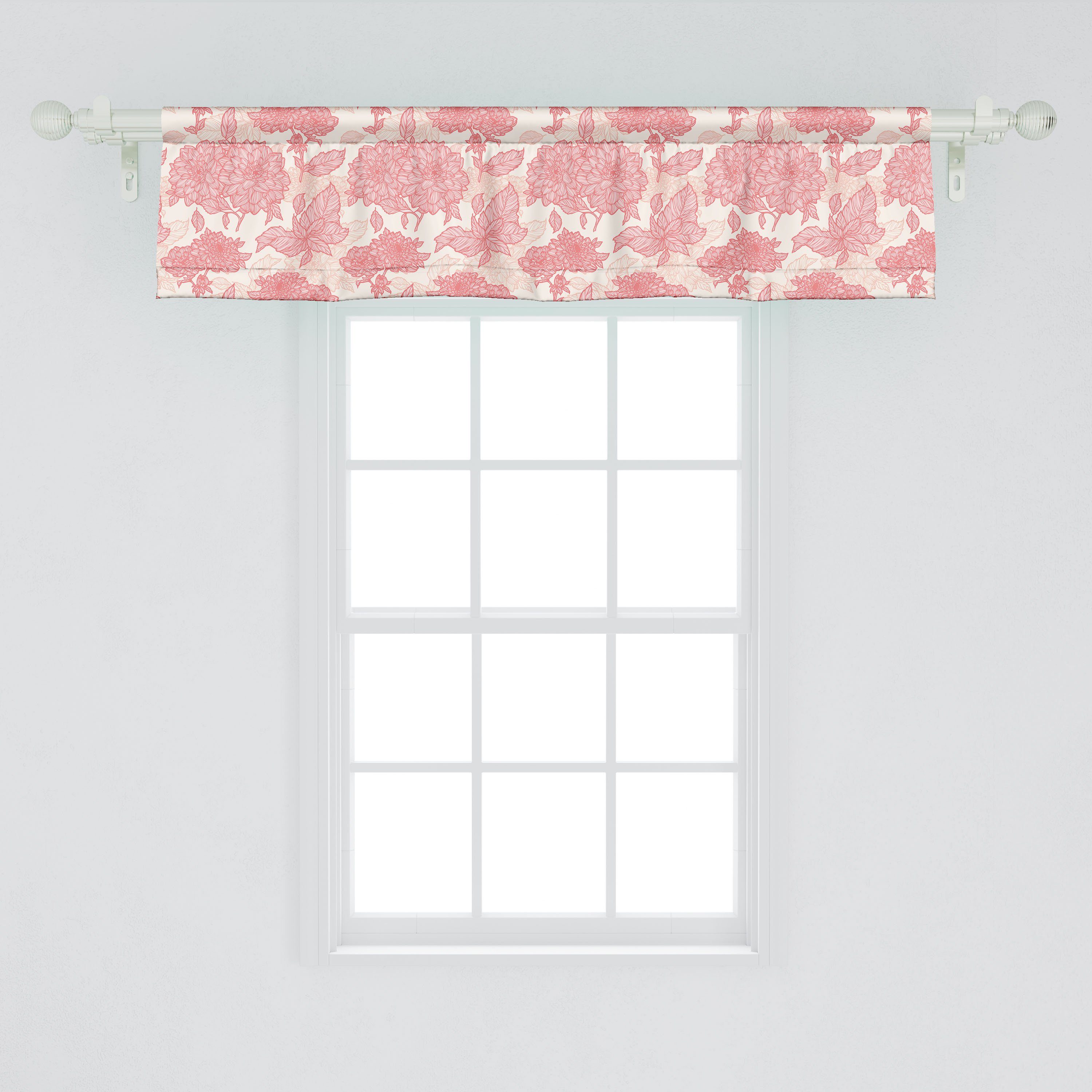 für Abakuhaus, und Microfaser, Rosa Küche Scheibengardine Blumen Stangentasche, Blätter Dekor Schlafzimmer mit Volant Romantik Vorhang