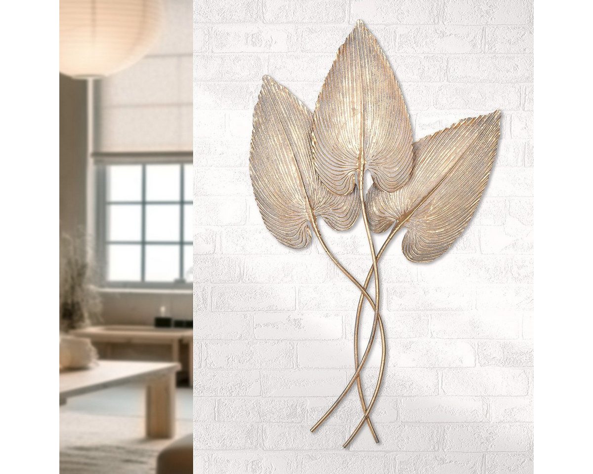 MF Wanddekoobjekt Wandrelief Metall Gold Golden Leaves Harmony 92cm (1 St)