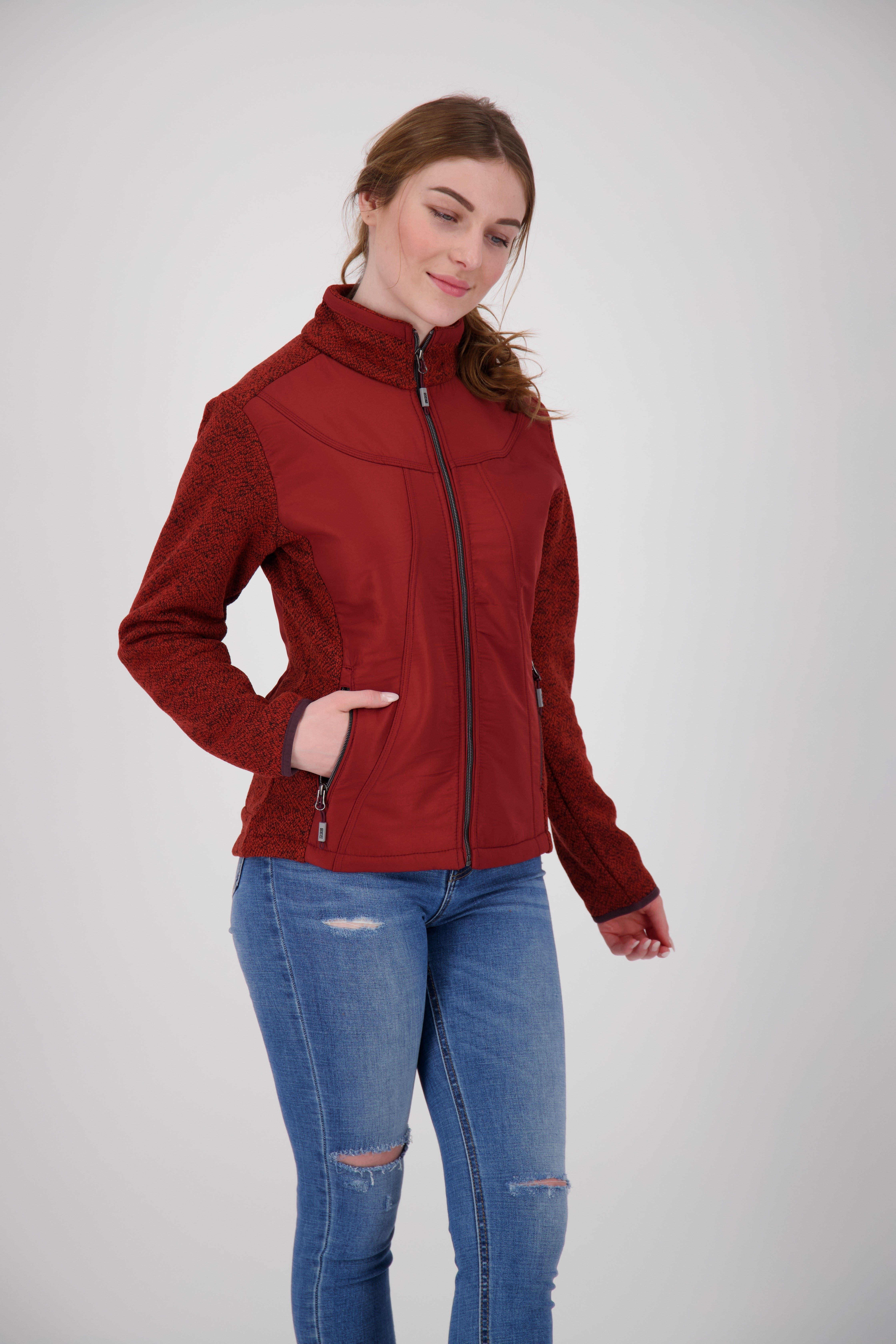 Active Melangeoptik DEPROC RODELL in red CS edler Strickfleecejacke WOMEN LAKE