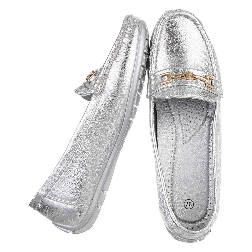 Ital-Design Elegante Wildleder Slipper mit Goldakzent für Damen Slipper (91261041) Flach Mokassins in Silber