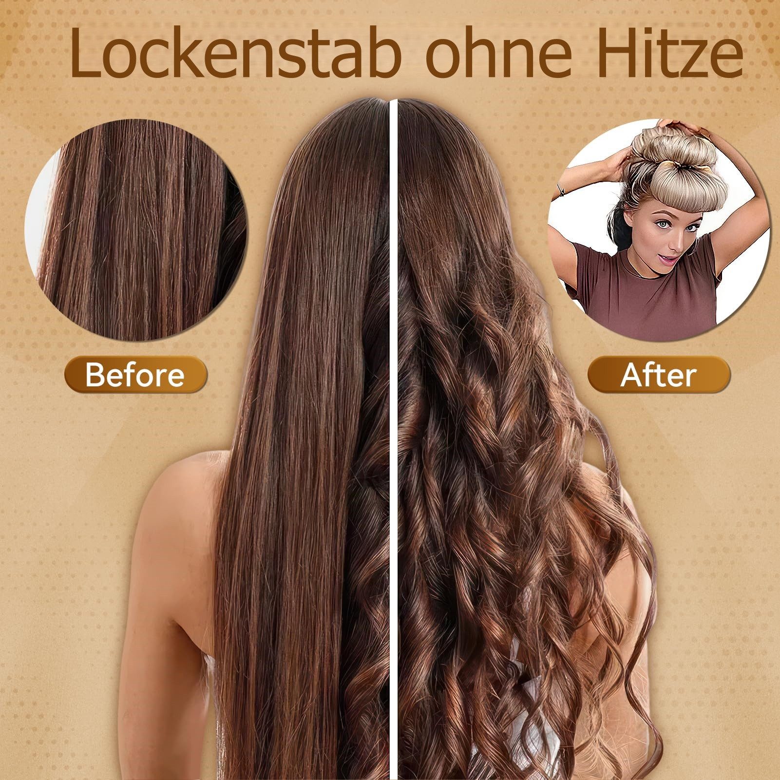 FOUORTUNATE-BEE Lockenwickler Heatless Lockenwickler Set 4er – Über Nacht Volumen & Wellen, Schlaf-Lockenstab ohne Hitze für mittellanges Haar