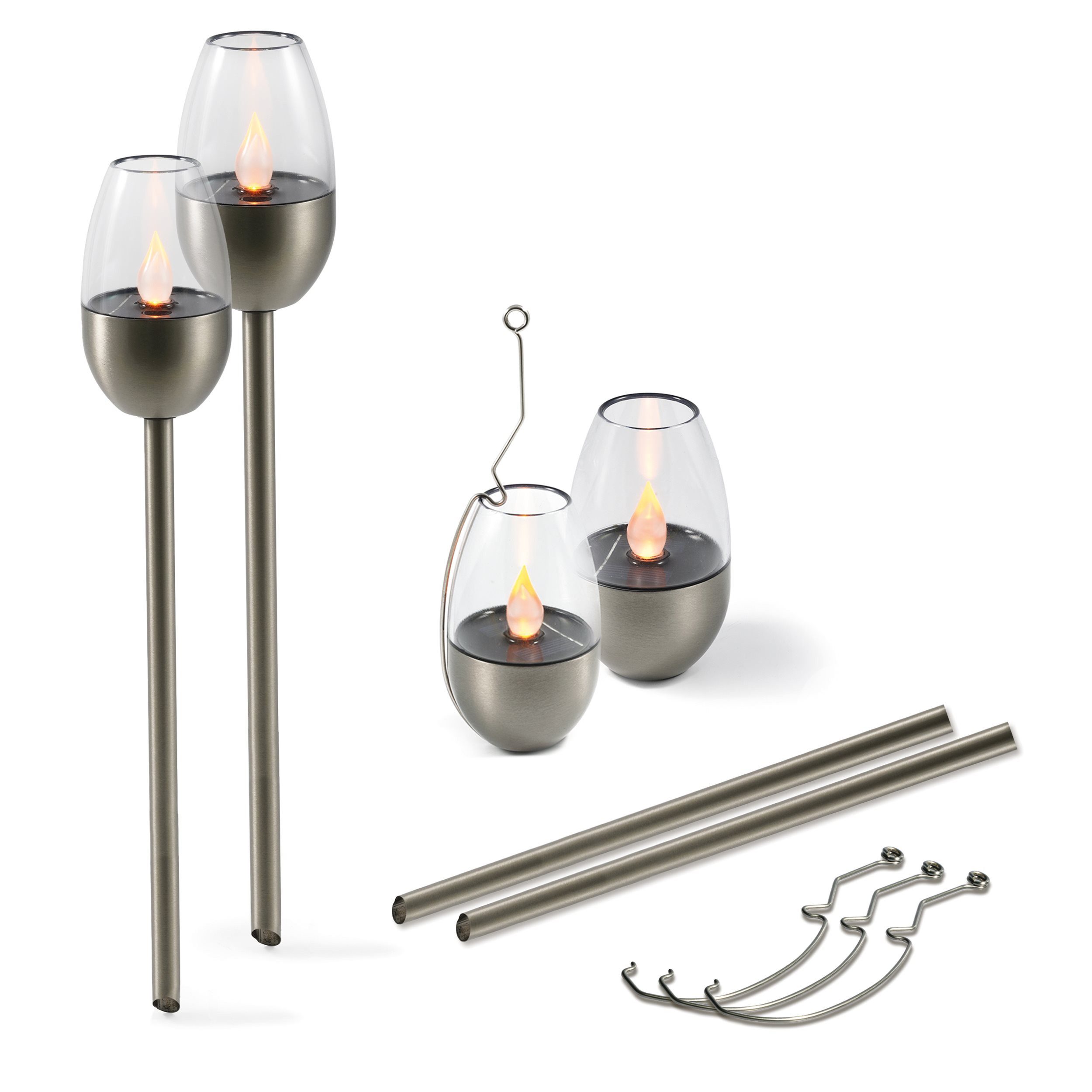 esotec LED Gartenfackel Solarleuchten Tayo 4er Set 3in1 LED-Kerzen Flackerlicht outdoor 102860, LED fest integriert