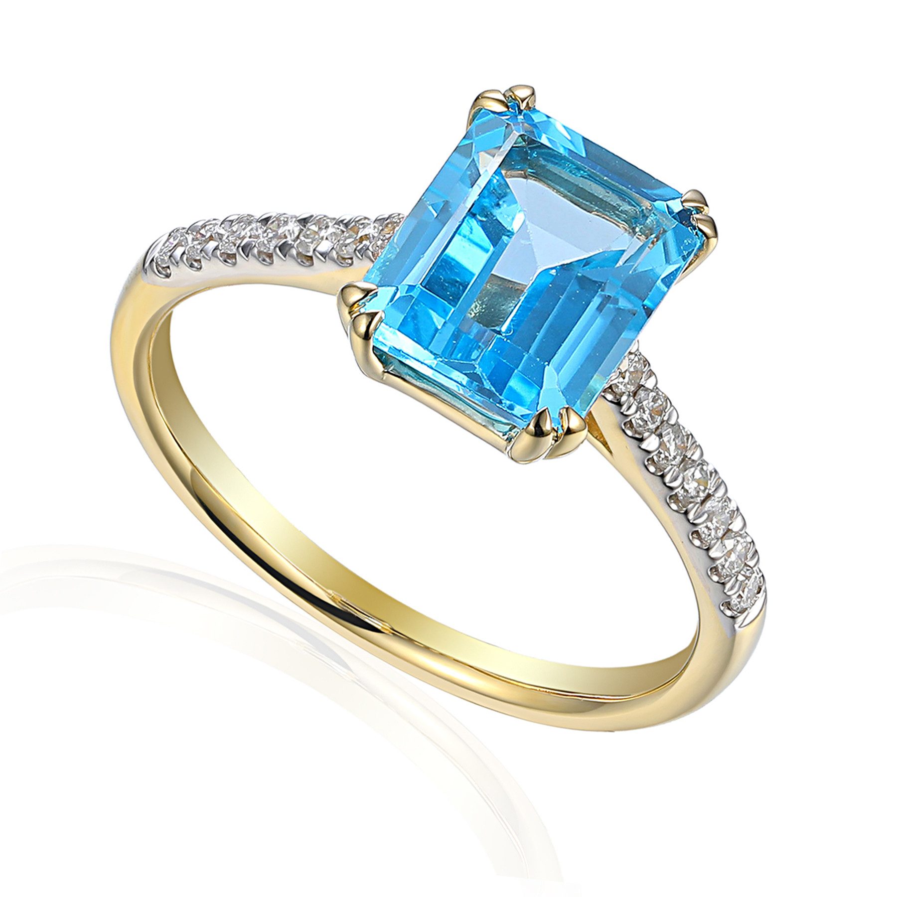 Solitärring 585er Gelbgold Damenring mit Blautopas Octagon