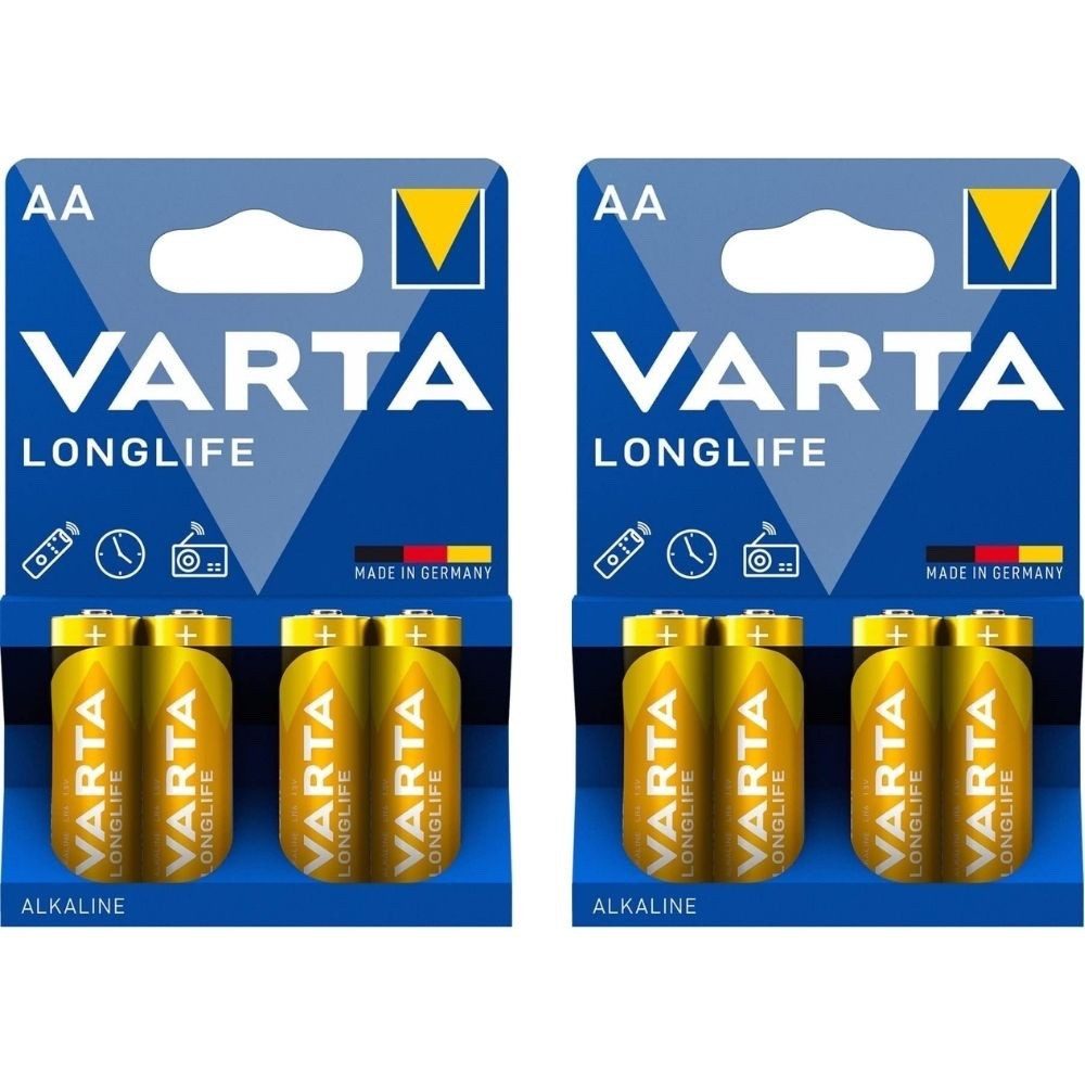 VARTA VARTA Alkaline Batterien AA 1,5V Longlife 1,5 Ah Langlebig Batterie, (1.5 V V), High Performance Qualität "Made in Germany", in Deutschland