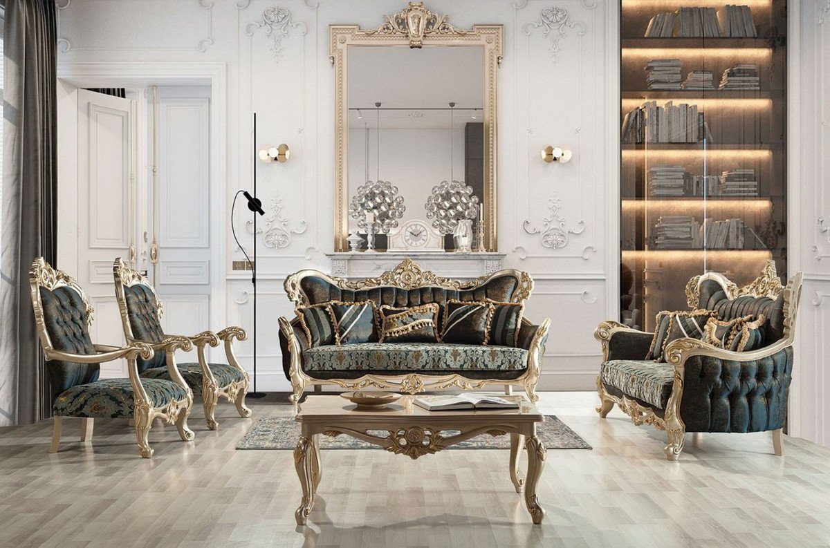 Wohnzimmertisch Padrino / Gold Massivholz Barock Möbel Prunkvolle Couchtisch Silber Barockstil - im Prunkvoller Casa Luxus Barock Couchtisch -