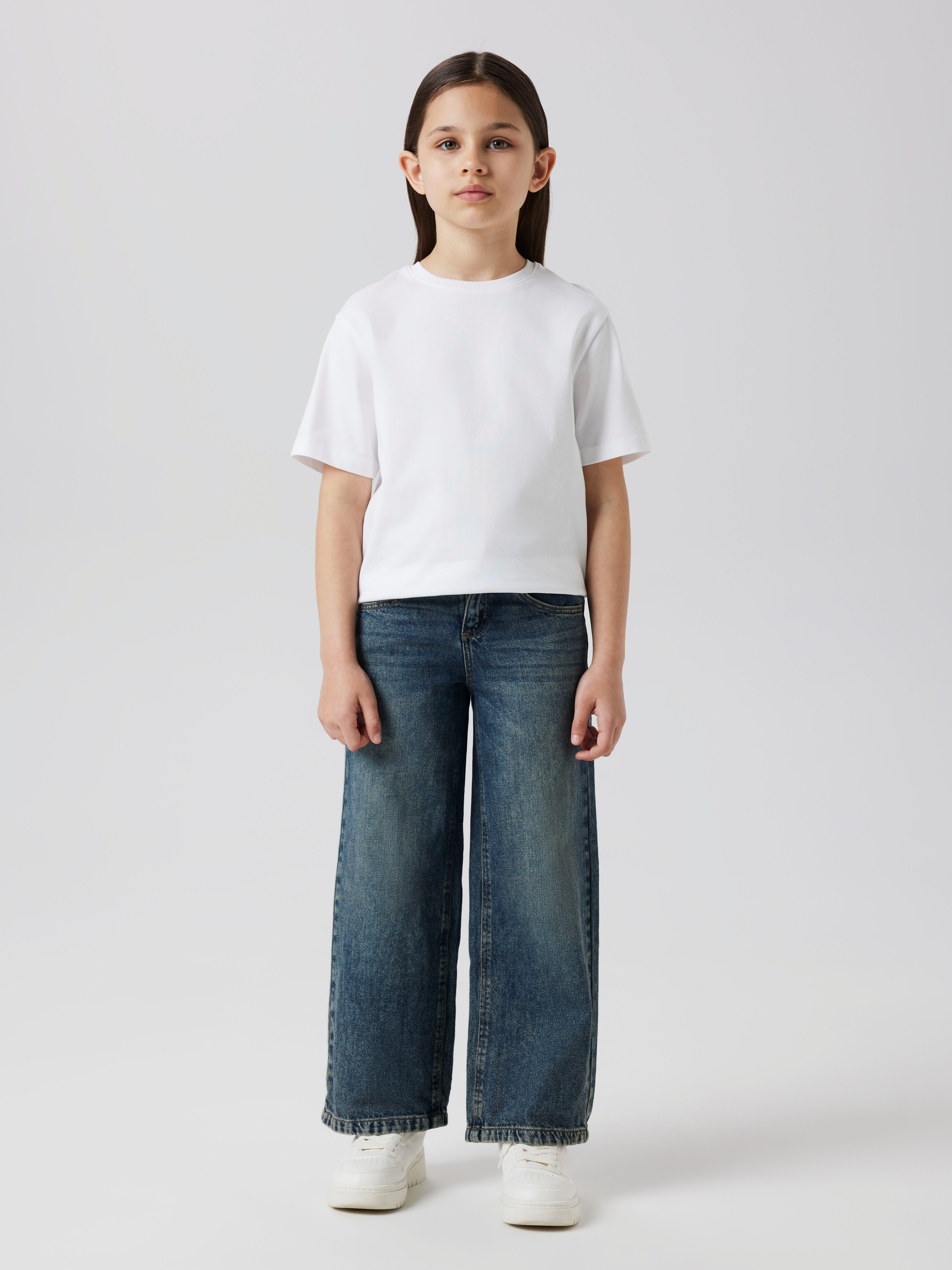 Name It Weite Jeans NKFROSE für Mädchen mit weitem Bein und klassischem Sitz normal, Denim, Abriebeffekte, Reißverschluss