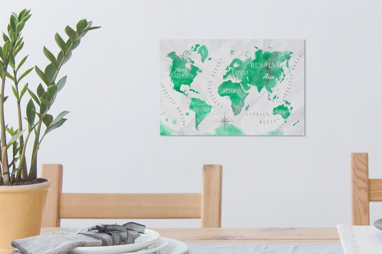 cm 30x20 - (1 Grün, Ölfarbe Aufhängefertig, - St), OneMillionCanvasses® Wanddeko, Leinwandbild Wandbild Weltkarte Leinwandbilder,