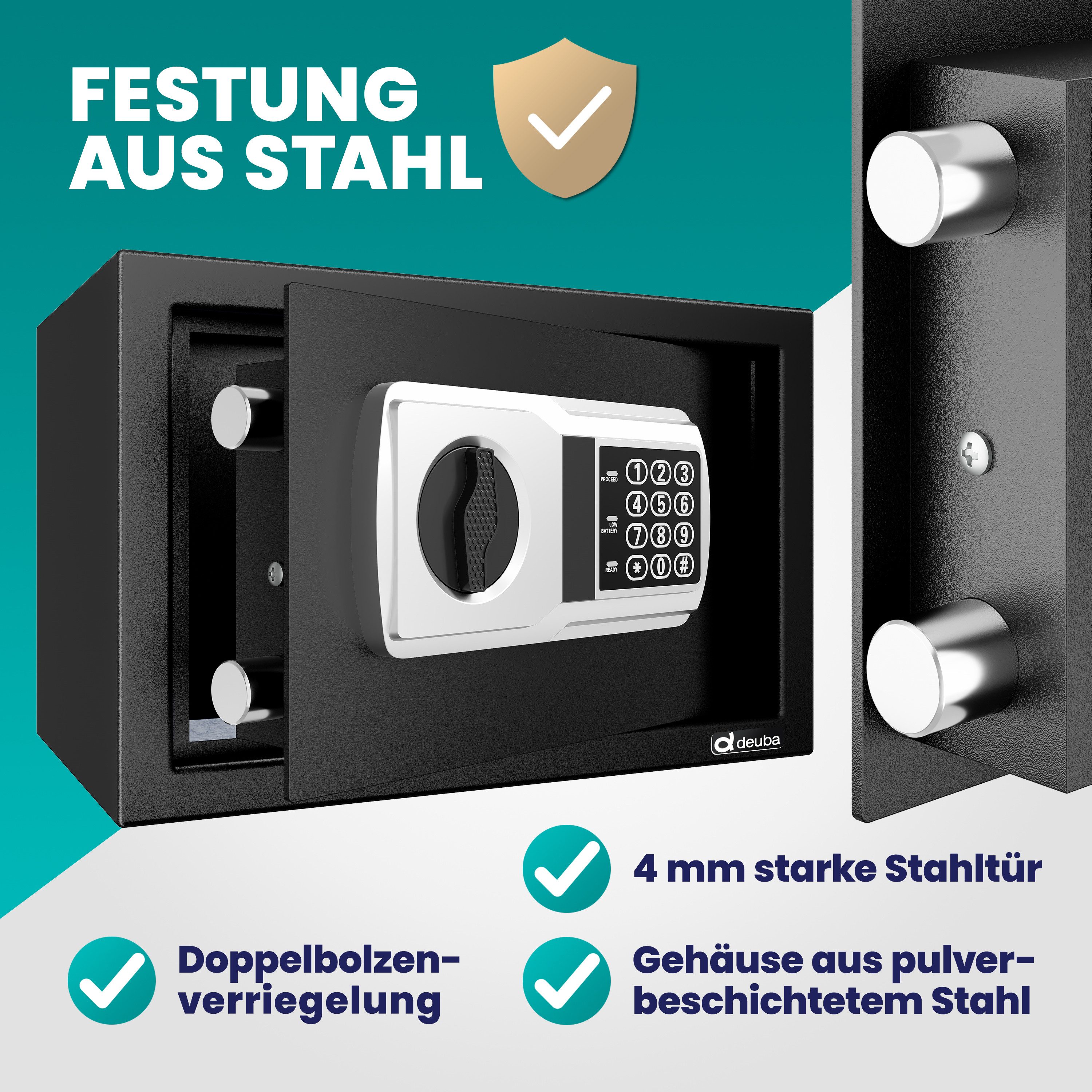 Deuba Tresor, 31x20x20cm Elektronik Zahlenschloss Doppelstahlbolzen Montagematerial