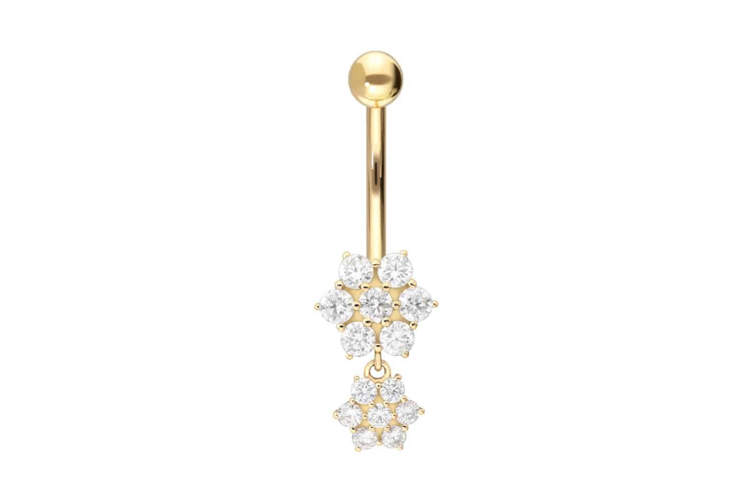 Bauchnabelpiercing 18 Karat Gold Bananabell 2 MOISSANIT-BLUMEN
