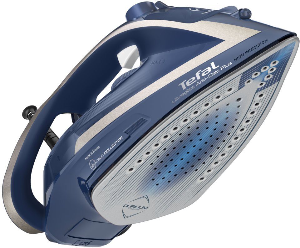 Tefal Dampfbügeleisen Ultragliss Plus, 2800 W, Dampfstoß: 250 g/Min., 50 g/Min. Dampfabgabe, 2800 W, Vertikaldampf, abnehmbarer Kalk-Kollektor, Eco Mode, blau/weiß FV6830