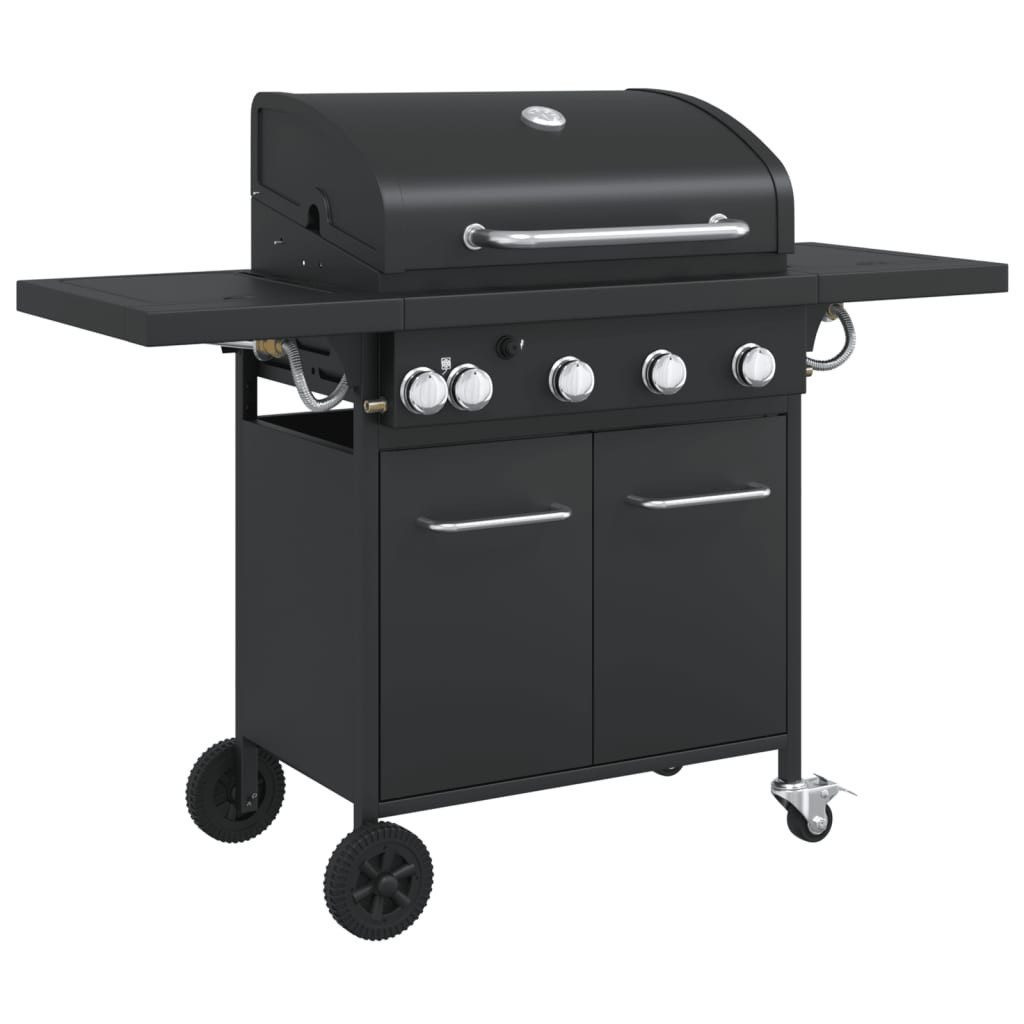 vidaXL Gasgrill Gasgrill mit 5 Flammen Schwarz Pulverbeschichteter Stahl