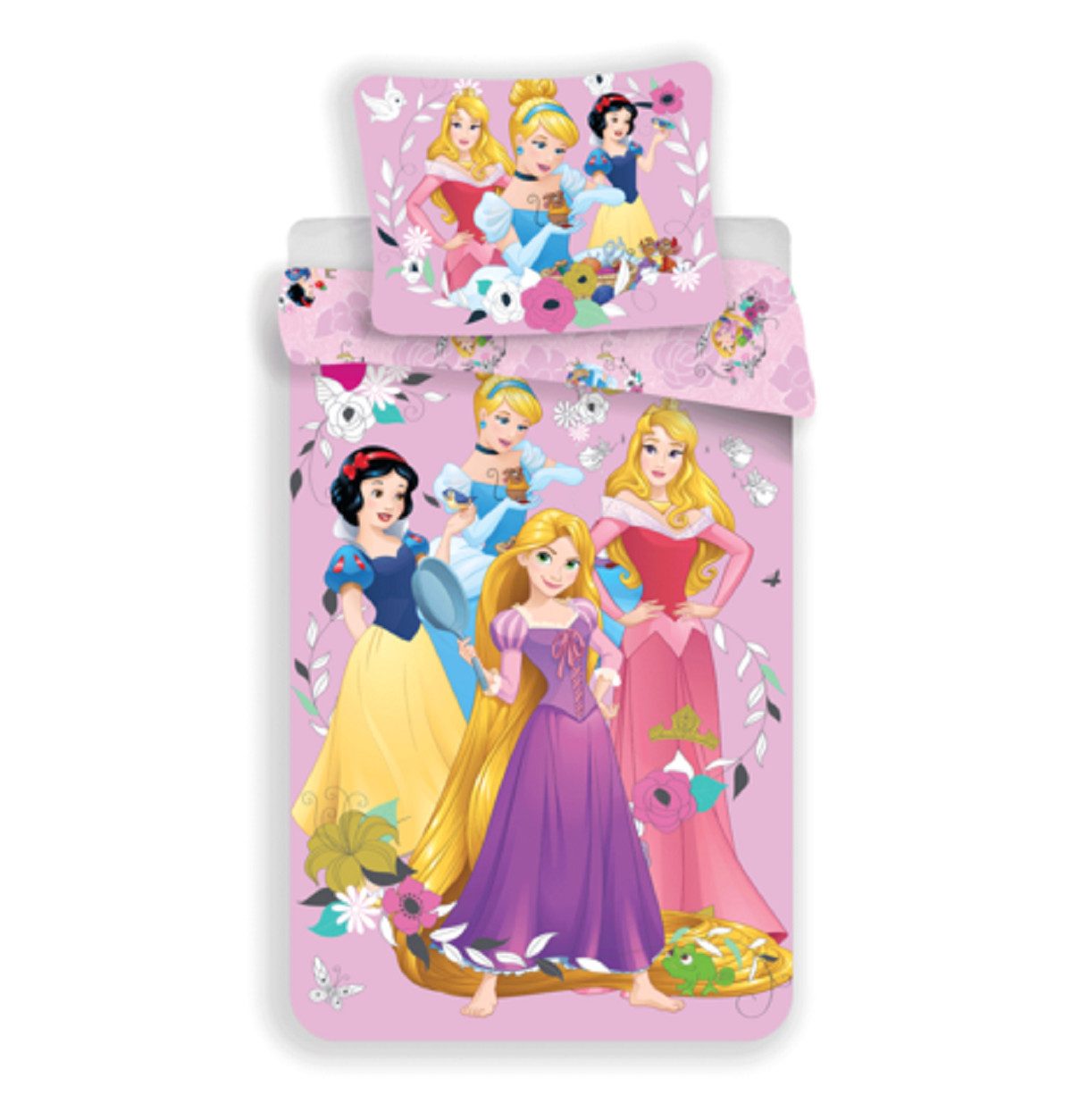Disney Kinderbettwäsche Prinzessinnen Design Kuschelige Baumwolle, 140x200 cm & 70x90 cm