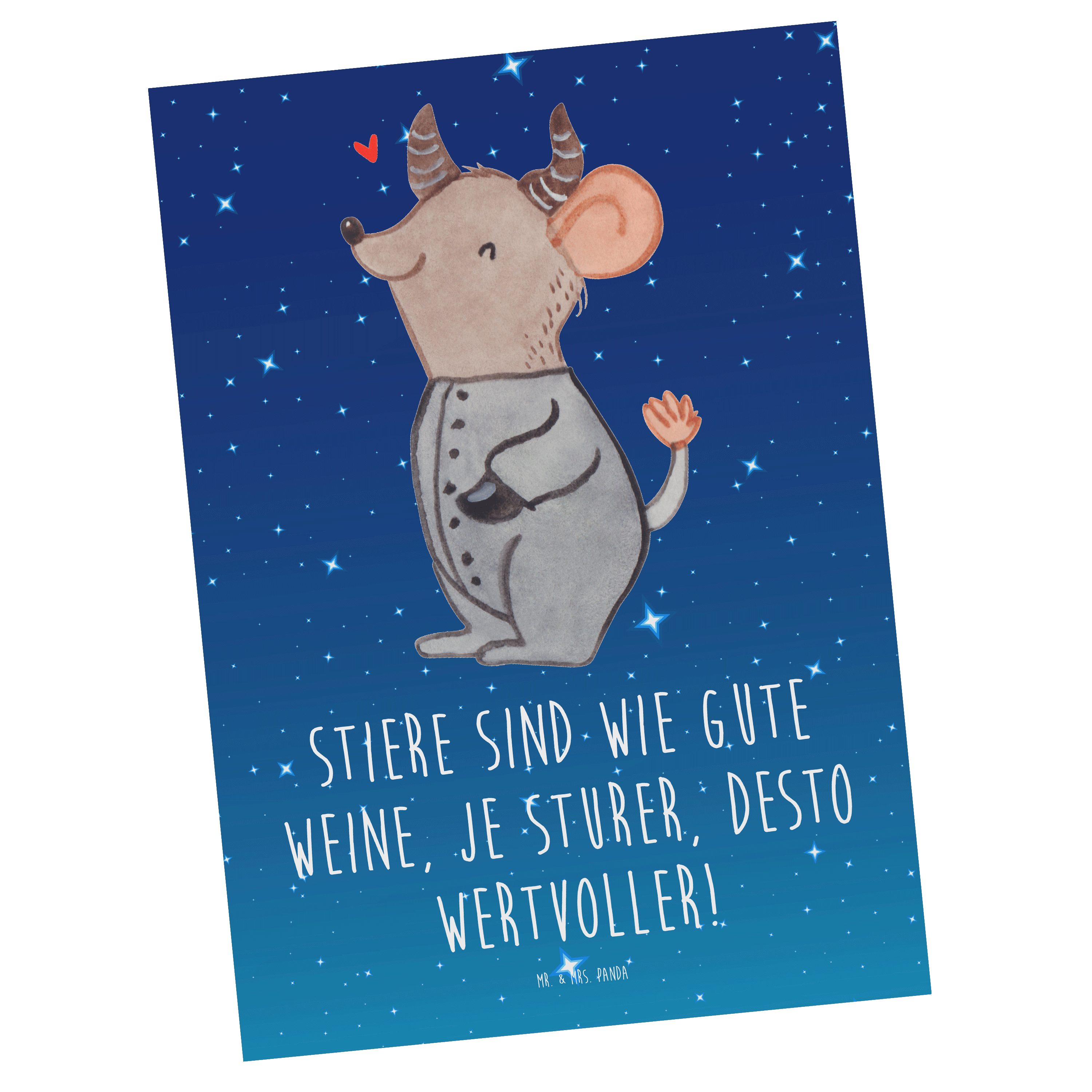 Mr. & Mrs. Panda Postkarte Stier Sturheit - Sternenhimmel Blau - Geschenk, Tierkreiszeichen, Gru, Hochglänzend veredelt
