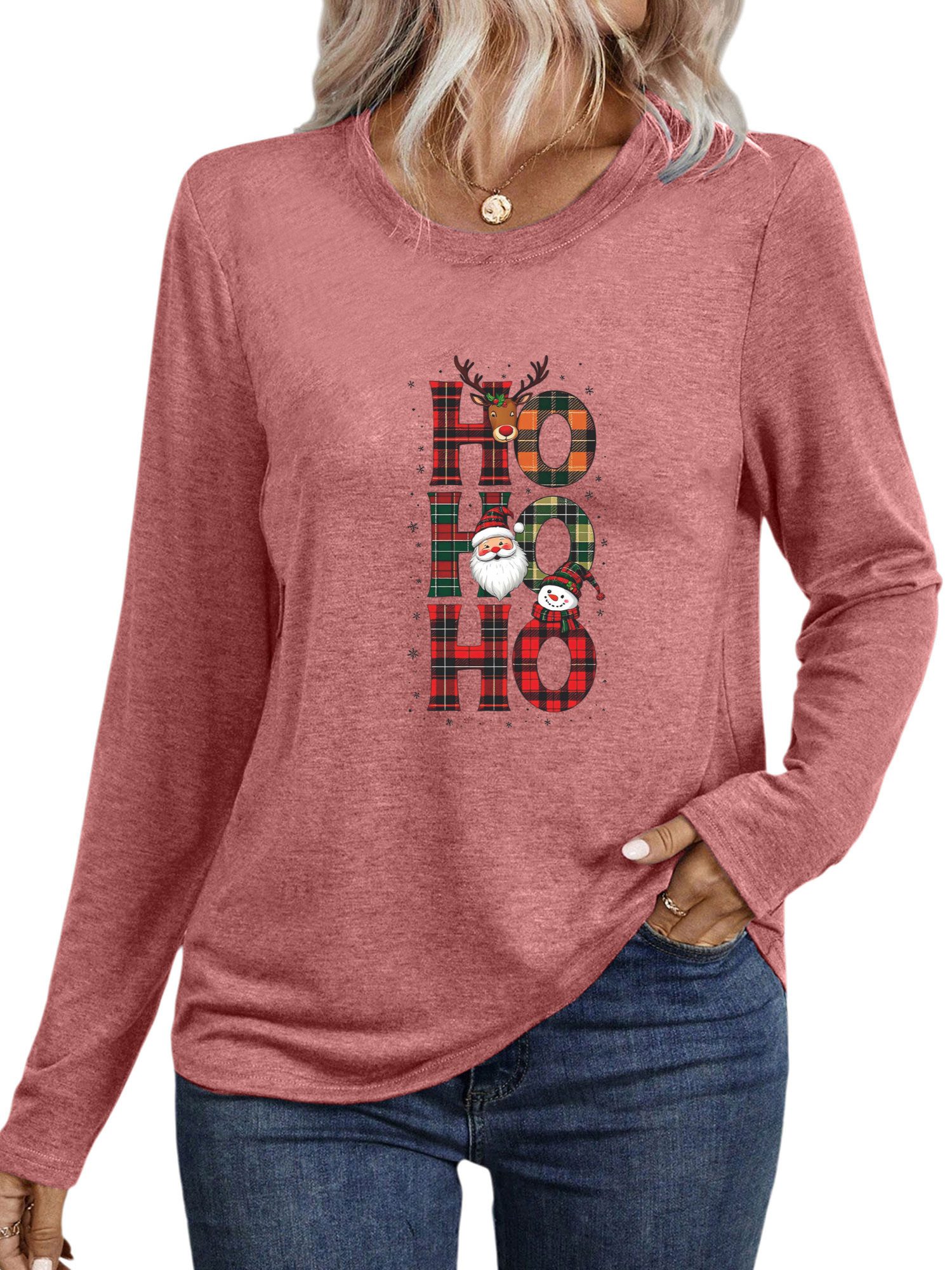 PYLIKE Rundhalsshirt Damen bequemes Langarmshirts LockerWeihnachten Print-S günstig online kaufen