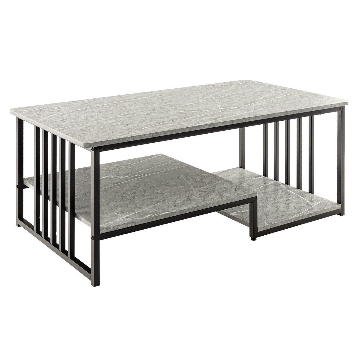 COSTWAY Couchtisch, rechteckig, Marmor, mit Stauraum, Holz, grau, 110x60x45 günstig online kaufen