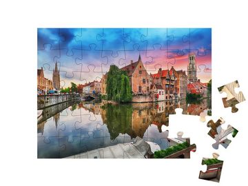 puzzleYOU Puzzle Brügge bei dramatischem Sonnenuntergang, Belgien, 48 Puzzleteile, puzzleYOU-Kollektionen