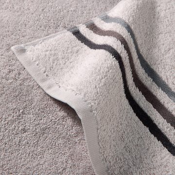 Schiesser Duschtücher Skyline Color aus 100 % Baumwolle mit eleganter Streifenbordüre, Frottier (Set, 2-St), MADE IN GREEN by OEKO-TEX®