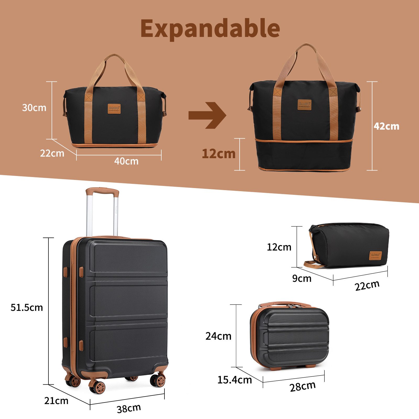 KONO Hartschalen-Trolley mit TSA-Schloss - Reisekoffer günstig online kaufen