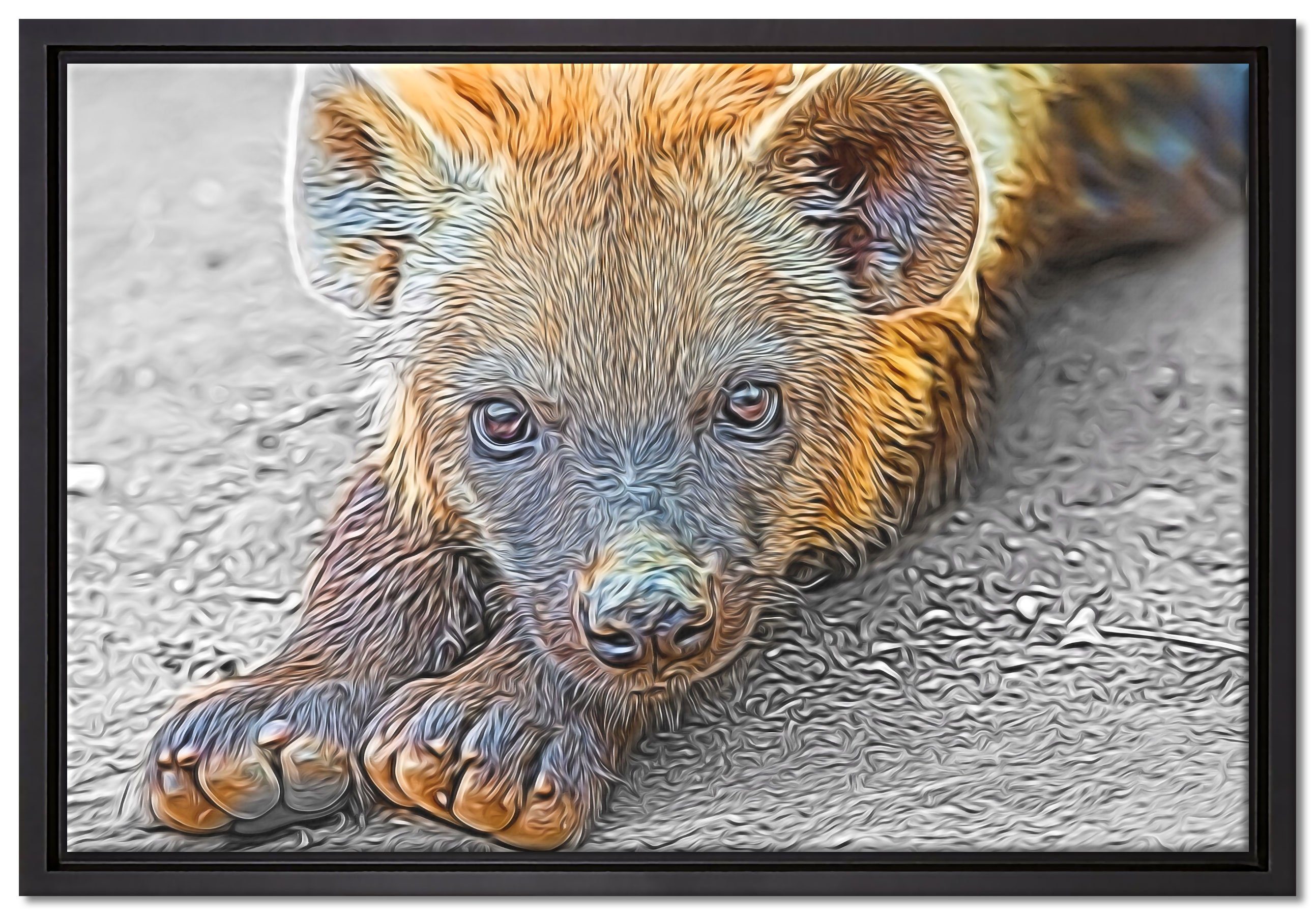 Pixxprint Leinwandbild niedliche kleine Hyäne, Wanddekoration (1 St), Leinwandbild fertig bespannt, in einem Schattenfugen-Bilderrahmen gefasst, inkl. Zackenaufhänger