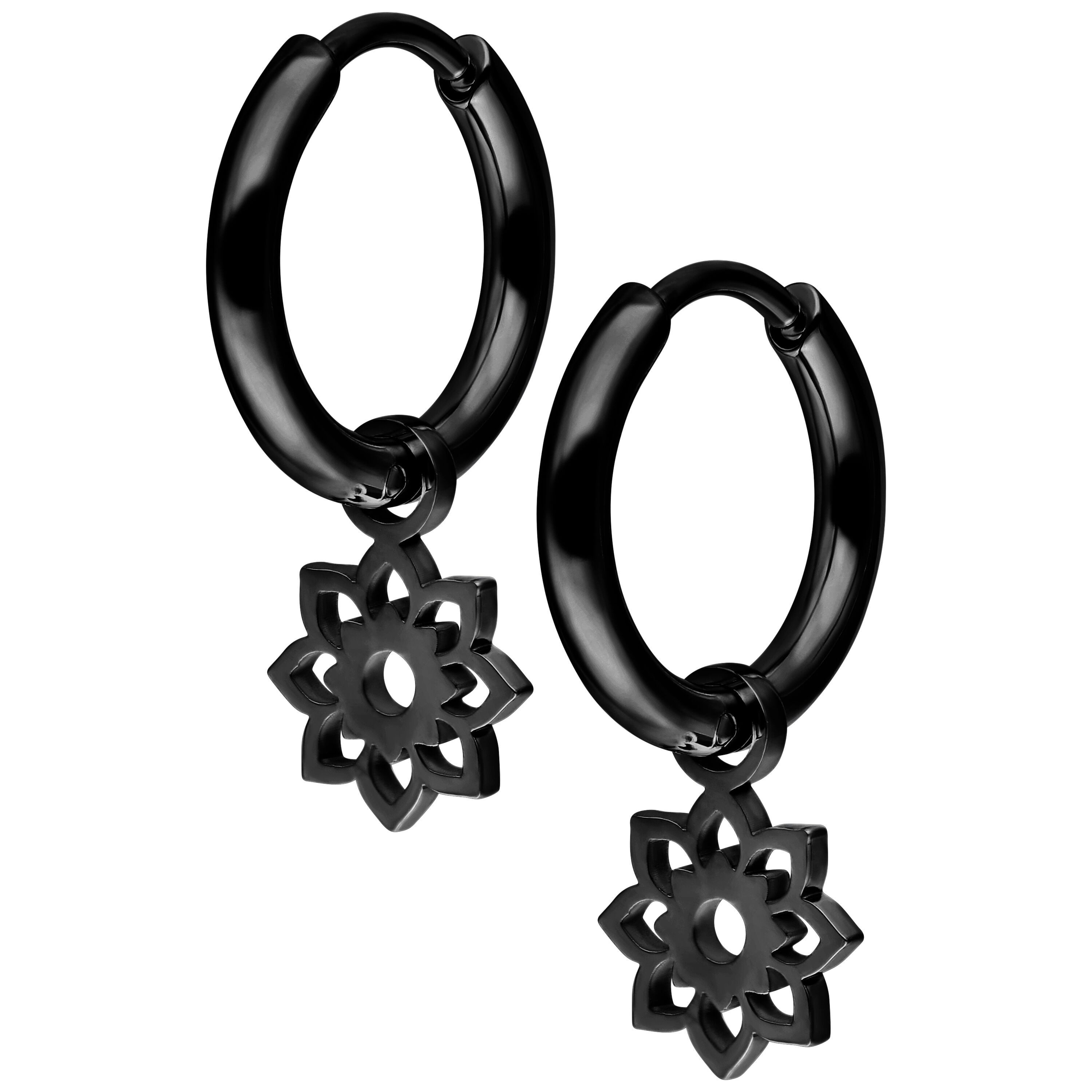 Paar Ohrhänger Mini Flower Hoops Pair - Schwarz