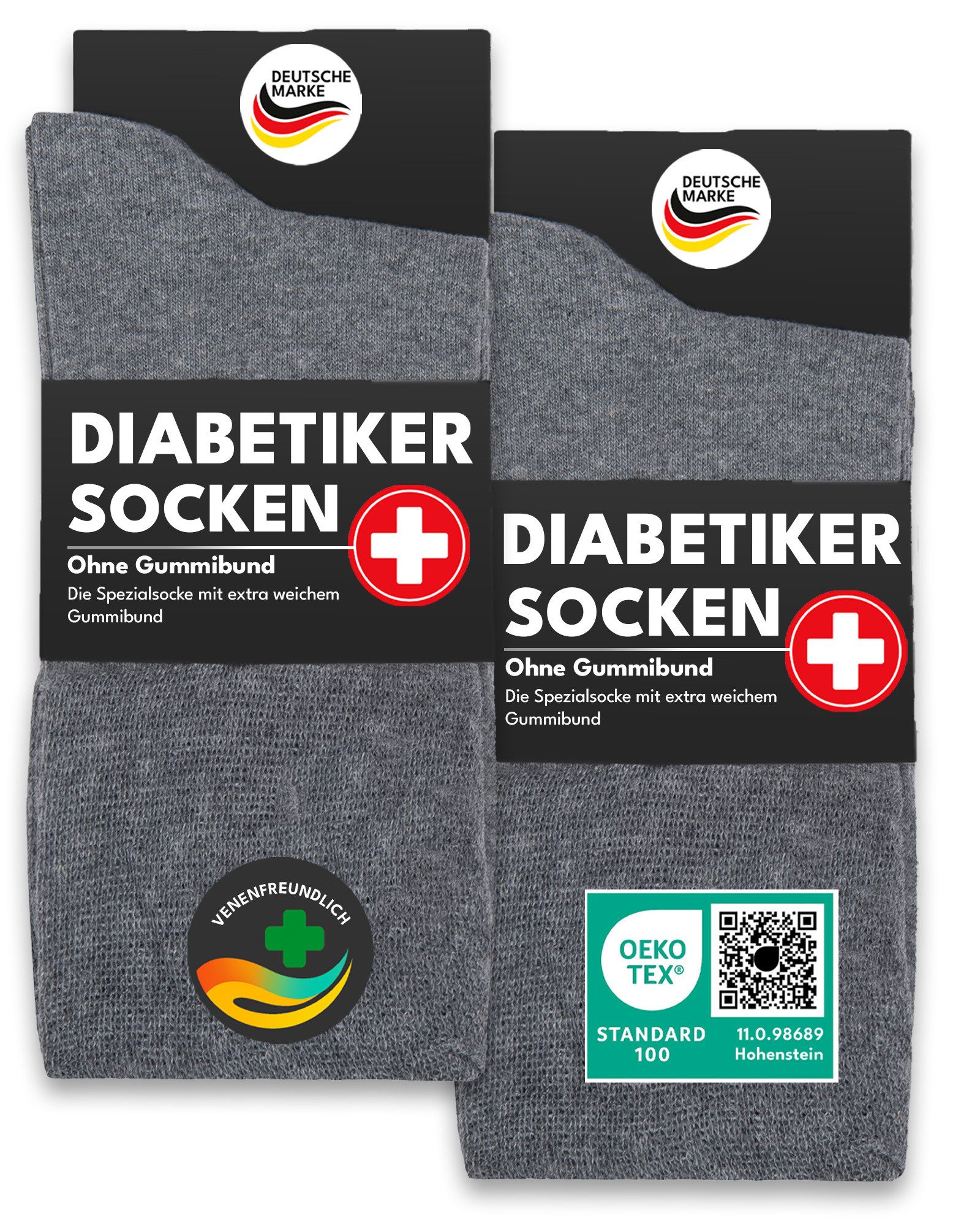 sockenkauf24 Diabetikersocken ohne Gummibund 97% Baumwolle mit Komfortbund ohne Naht (Grau, 6-Paar, 35-38) Diabetiker Socken ohne Gummi für Damen & Herren