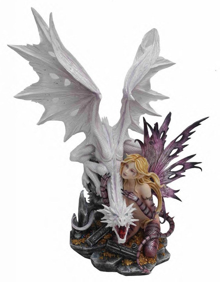 Figuren Shop GmbH Dekofigur Drachen Elfe - Dragon Guard mit großem weißen Drachen - Fantasy Deko
