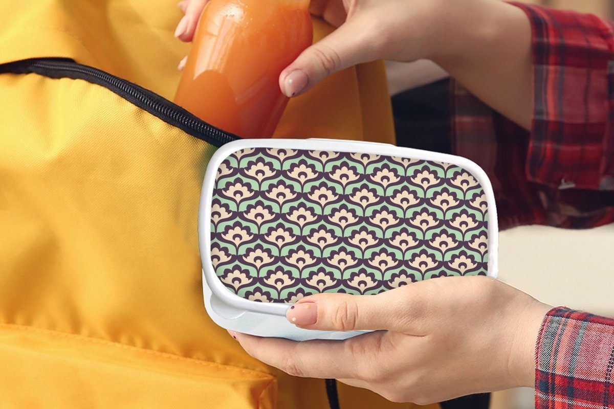 Kinder Kunststoff, Lunchbox (2-tlg), - für Blumen, weiß - Mädchen Muster Retro MuchoWow Brotdose, für Jungs Erwachsene, und Brotbox und
