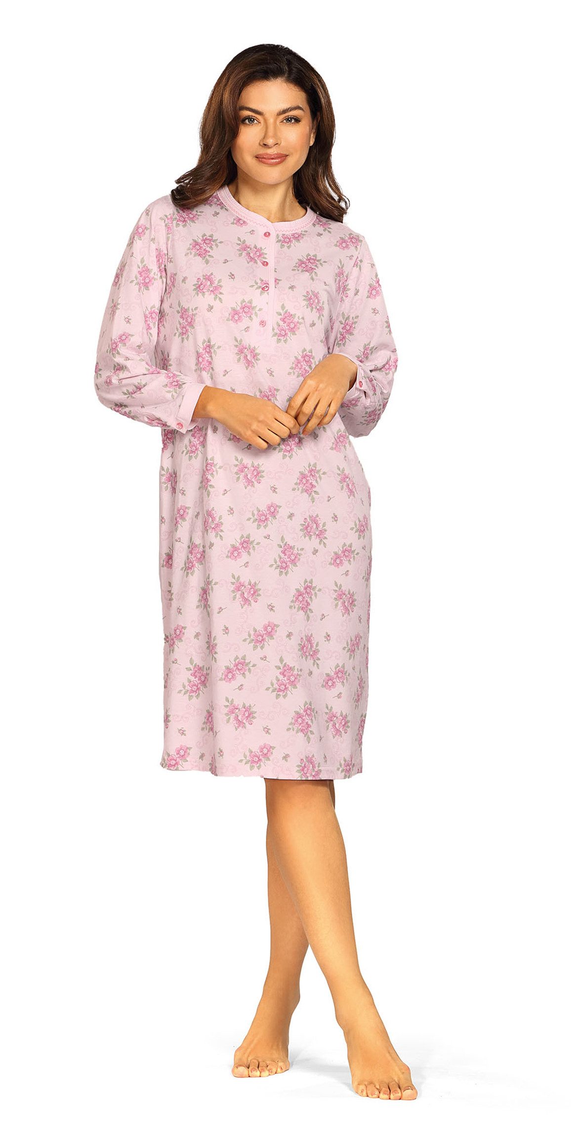 comtessa Nachthemd Comtessa Damen Nachthemd Langarm Knopfleiste in Rosa (1-tlg) klassisch Damennachthemd, Langarm