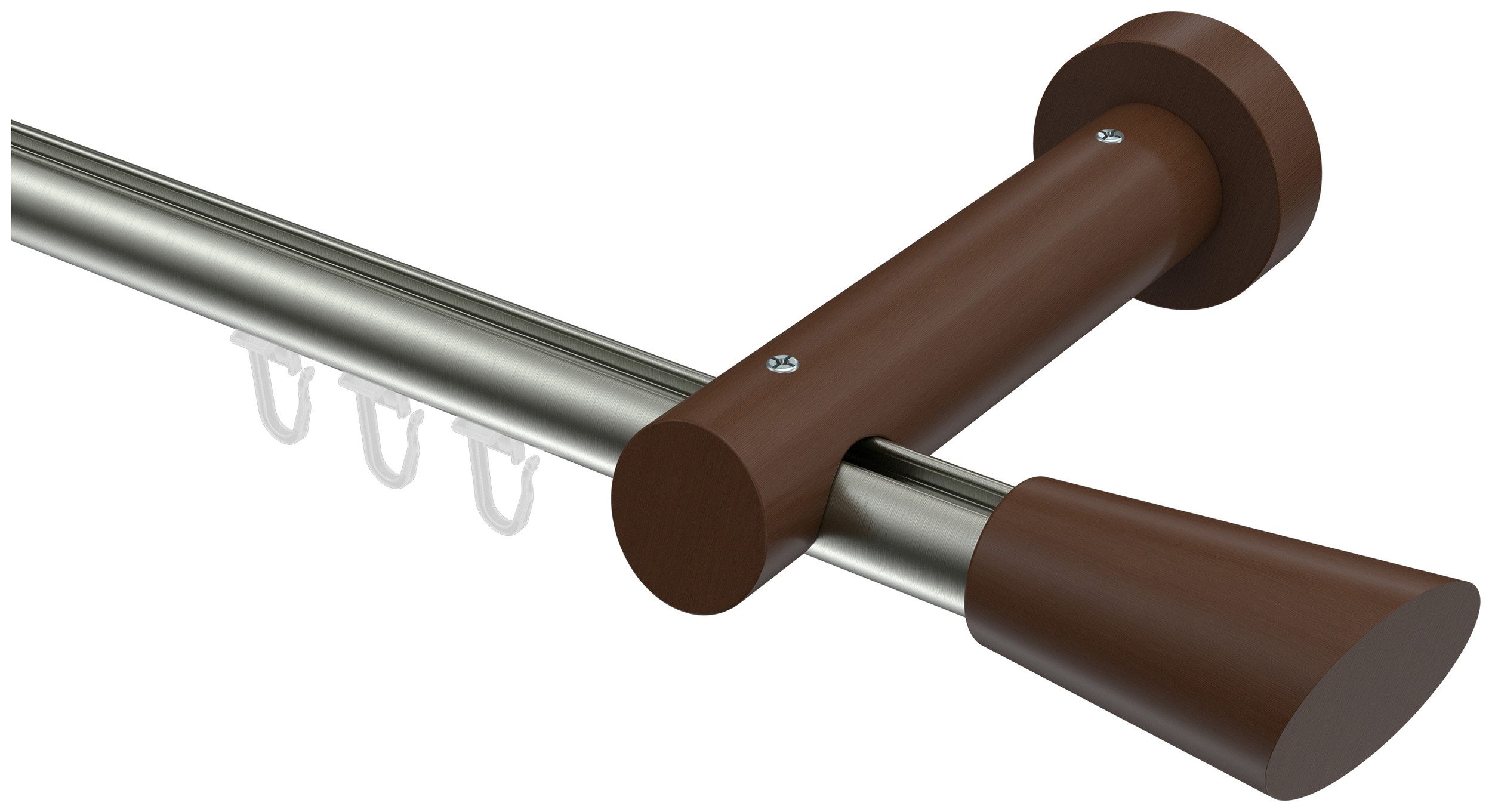 INTERDECO Innenlaufschiene Talent Bero, Ø 20 mm, 1-läufig, Fixmaß, kürzbar, Wandmontage, Aluminium, Edelstahl-Optik / Nussbaum / Bicolor