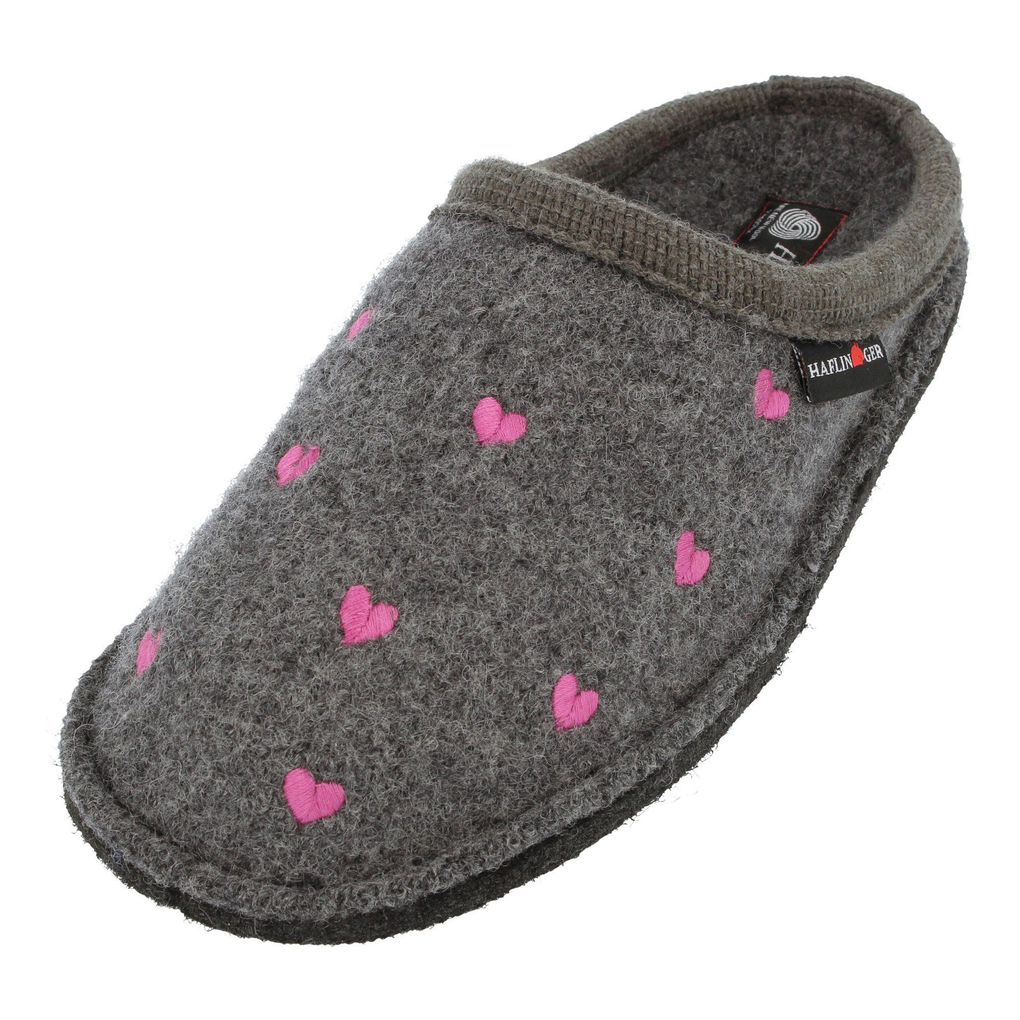 Flair Valentine Pantoffeln aus gewalkter Wolle Herzmotiv Unisex Hausschuh