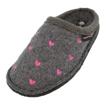 Haflinger Flair Valentine Pantoffeln aus gewalkter Wolle Herzmotiv Unisex Hausschuh