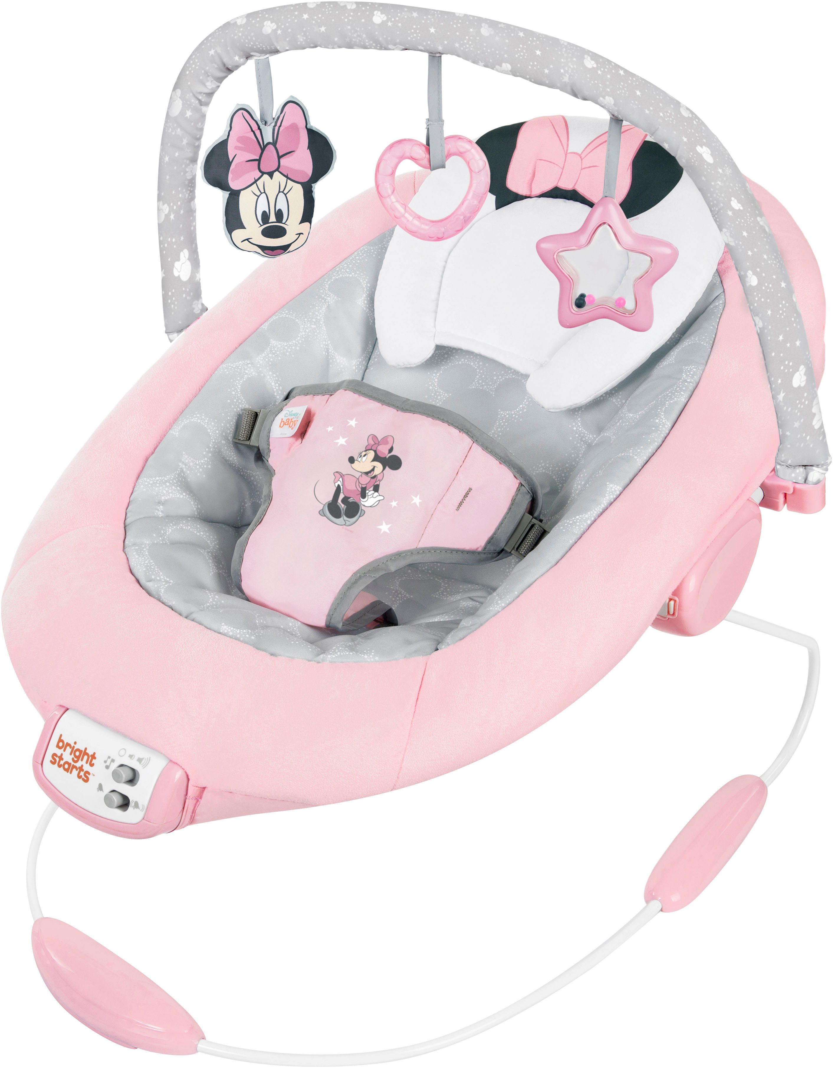 Bright Starts Babywippe Minnie Mouse Rosy Skies ™ Comfy Bouncer, mit Sound-Effekt