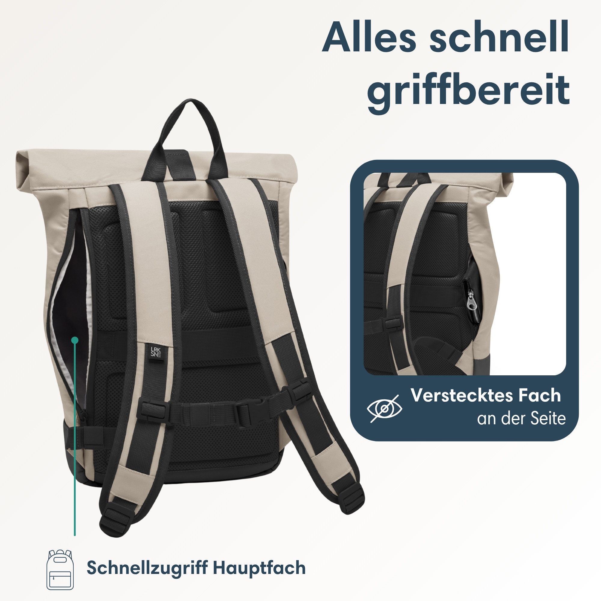 LARKSON Cityrucksack Janne Small Tagesrucksack 11-14 Liter für Damen & (1-tlg), Flexible Größe, Gepolstertes Laptopfach, Wasserabweisend