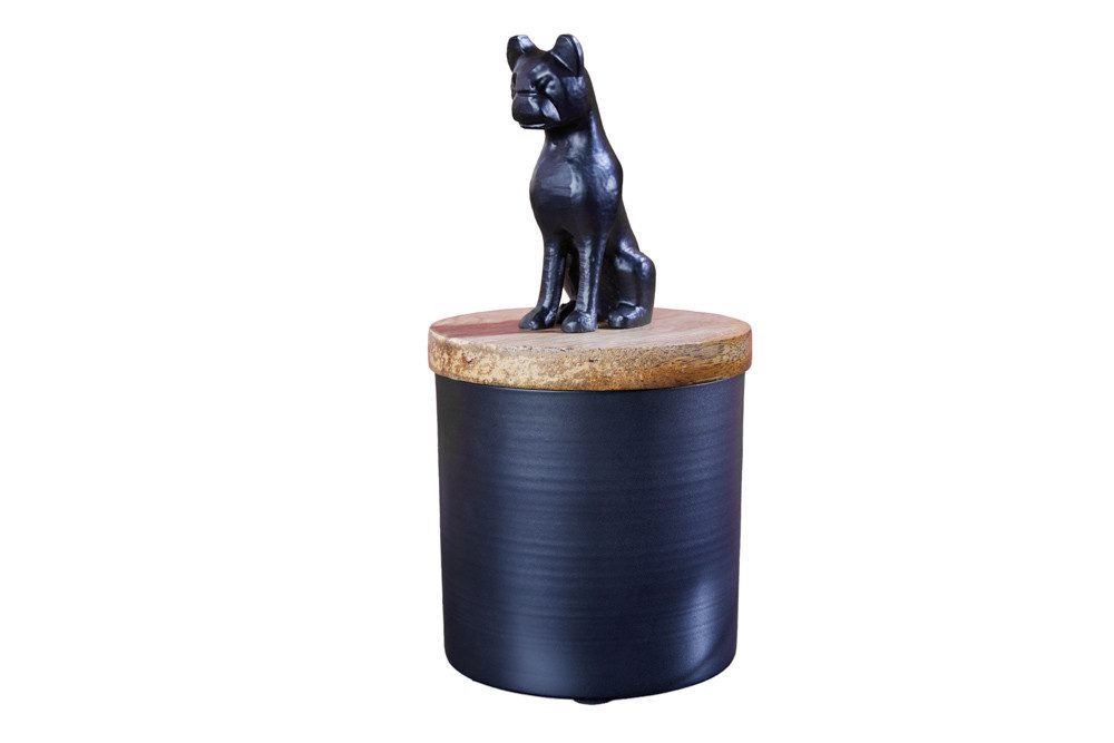 riess-ambiente Aufbewahrungsdose PANTHER 20cm schwarz – Metalldose mit Raubkatze & Holzdeckel (Einzelartikel, 1 St), Panther-Figur aus Metall, Deckel aus Mangoholz, Safari-Design-Dose