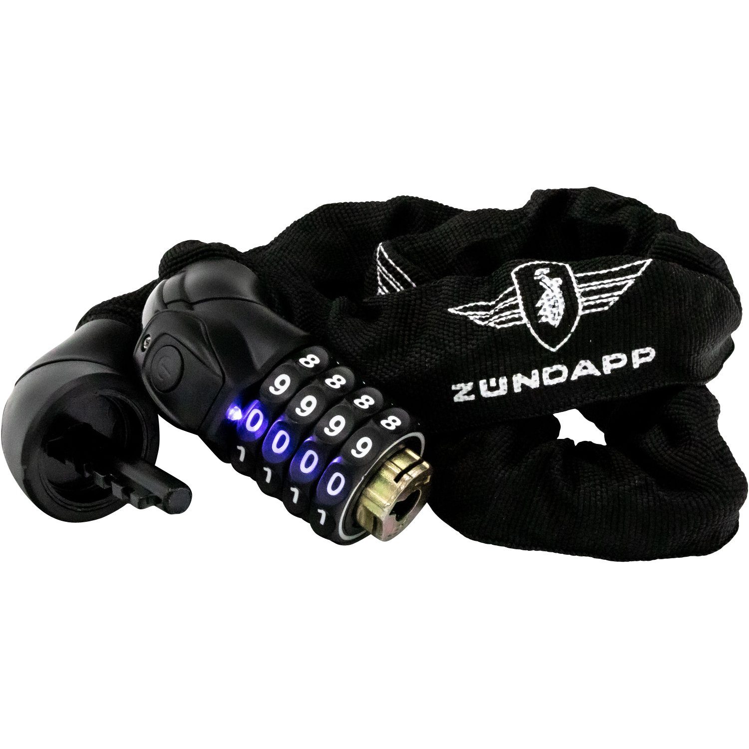 Zündapp Kettenschloss BL-90, Fahrradschloss 90 cm Kettenschloss mit LED Fahrrad Schloss E Bike