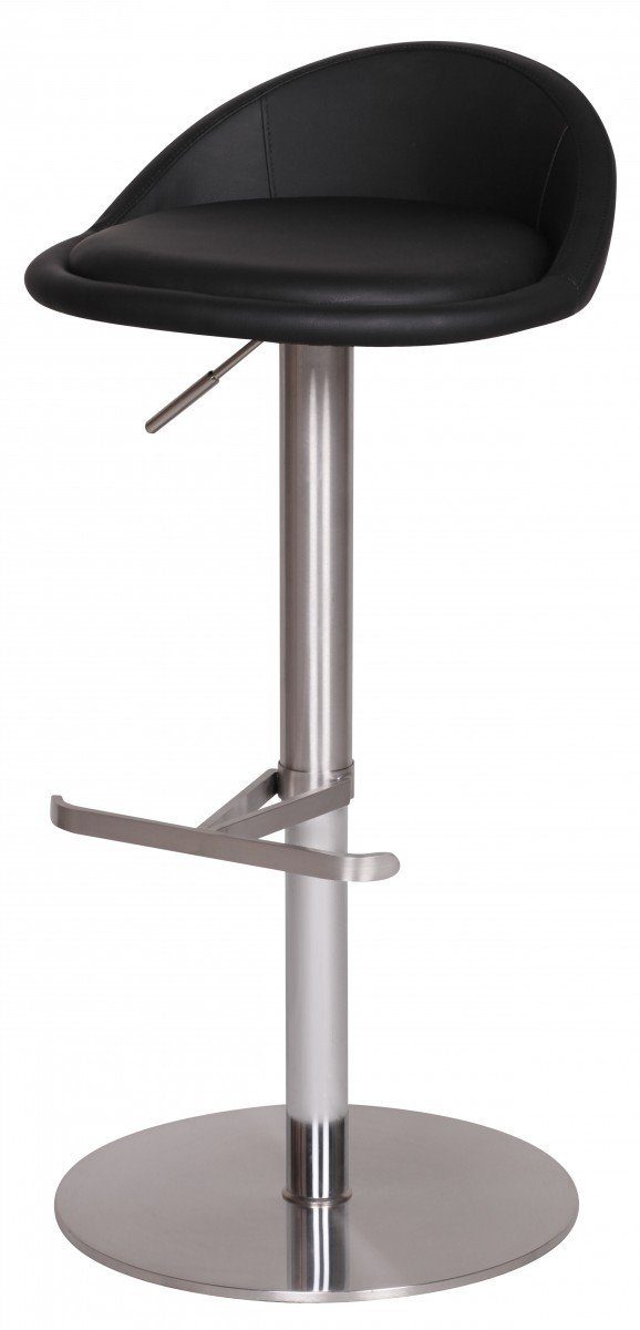 lovingHome® Barhocker Barstuhl Barhocker Durable M1 Edelstahl gebürstet Schwarz (1 Stück, mit Fußablage), Höhenverstellbar, Fester Stand dank großer Base