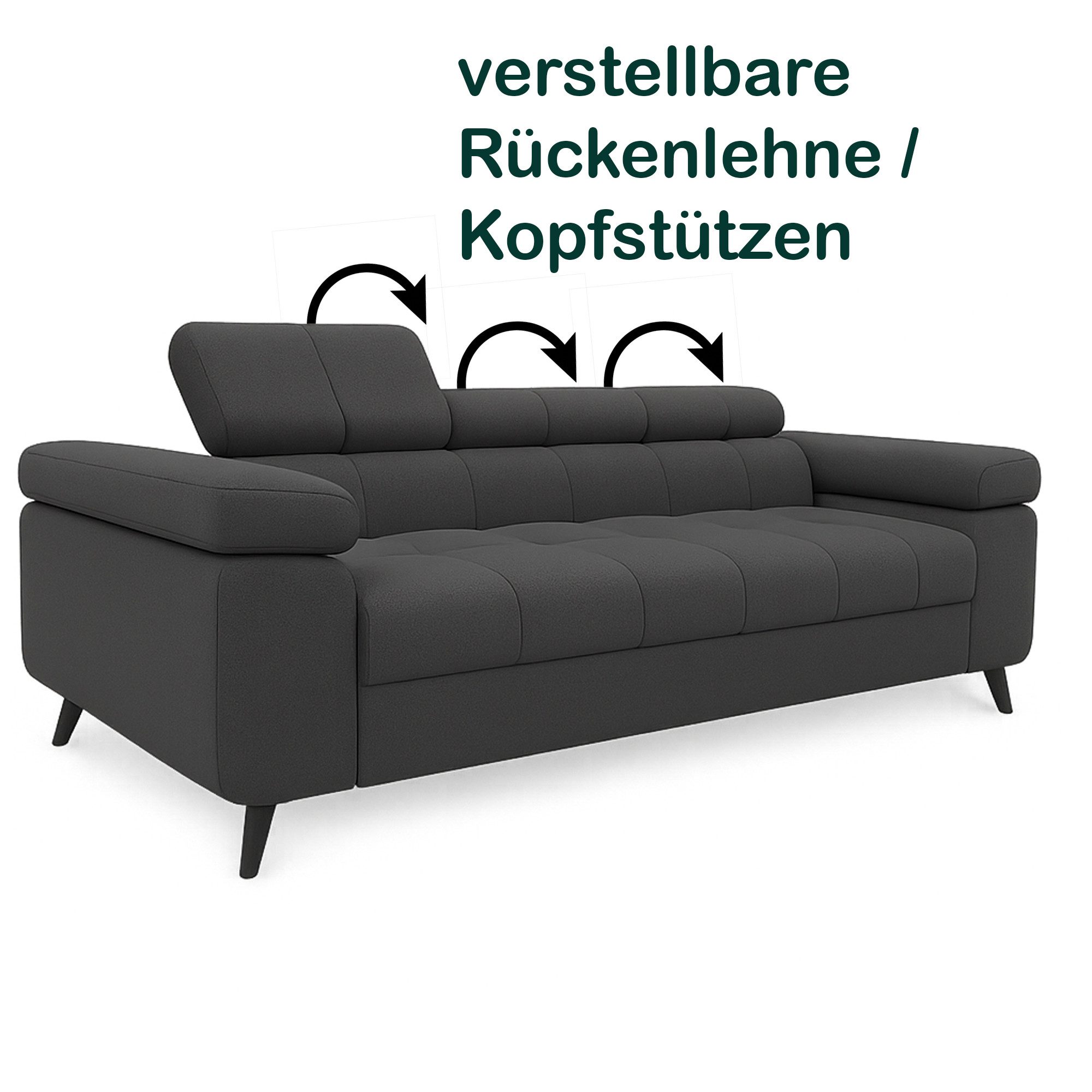 M-Punkt24 Polstergarnitur Sofa 3-2-1 mit Schlaffunktion, (Samtstoff Anthrazit Bigsofa, mit Kopfteilverstellung / Rückenverstellung), bestehend aus 3-Sitzer, 2-S – Bild 5 von 5