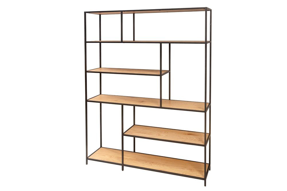 Holzwerkstoff SLIM mit · natur Ablage riess-ambiente Wohnzimmer Bücherregal LINE · / Metall 1-tlg., · 185x135cm · Industrial schwarz, Einzelartikel