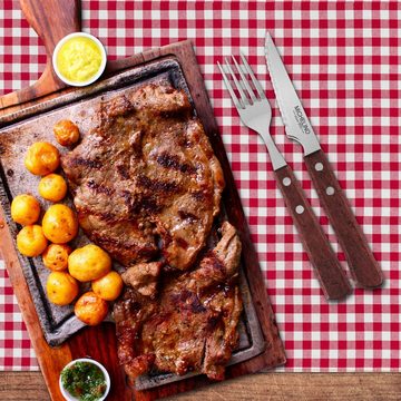 Michelino Steakbesteck Grillbesteck Set 12tlg. Holzgriff Steakmesser Steakgabel Besteckset, 6 Personen, Steak Besteck Essbesteck Fleischmesser Steakmesserset Wellenschliff