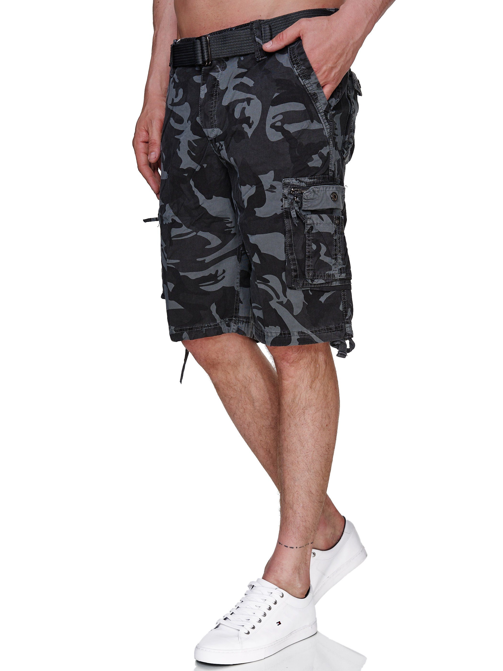 Rayshyne Cargoshorts Viele Gürtel) RSH01 mit Grey (Bermuda Taschen Sommer Camouflage Shorts Mid